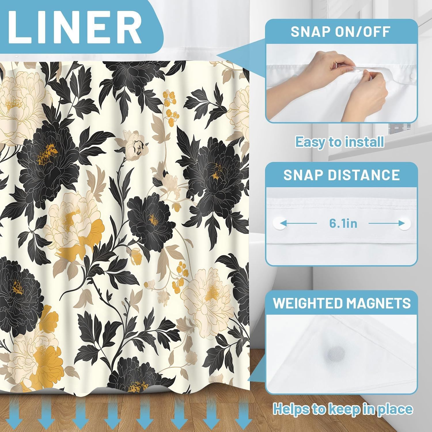Gdmoon Boho Floral Shower Curtain Set 54x80in