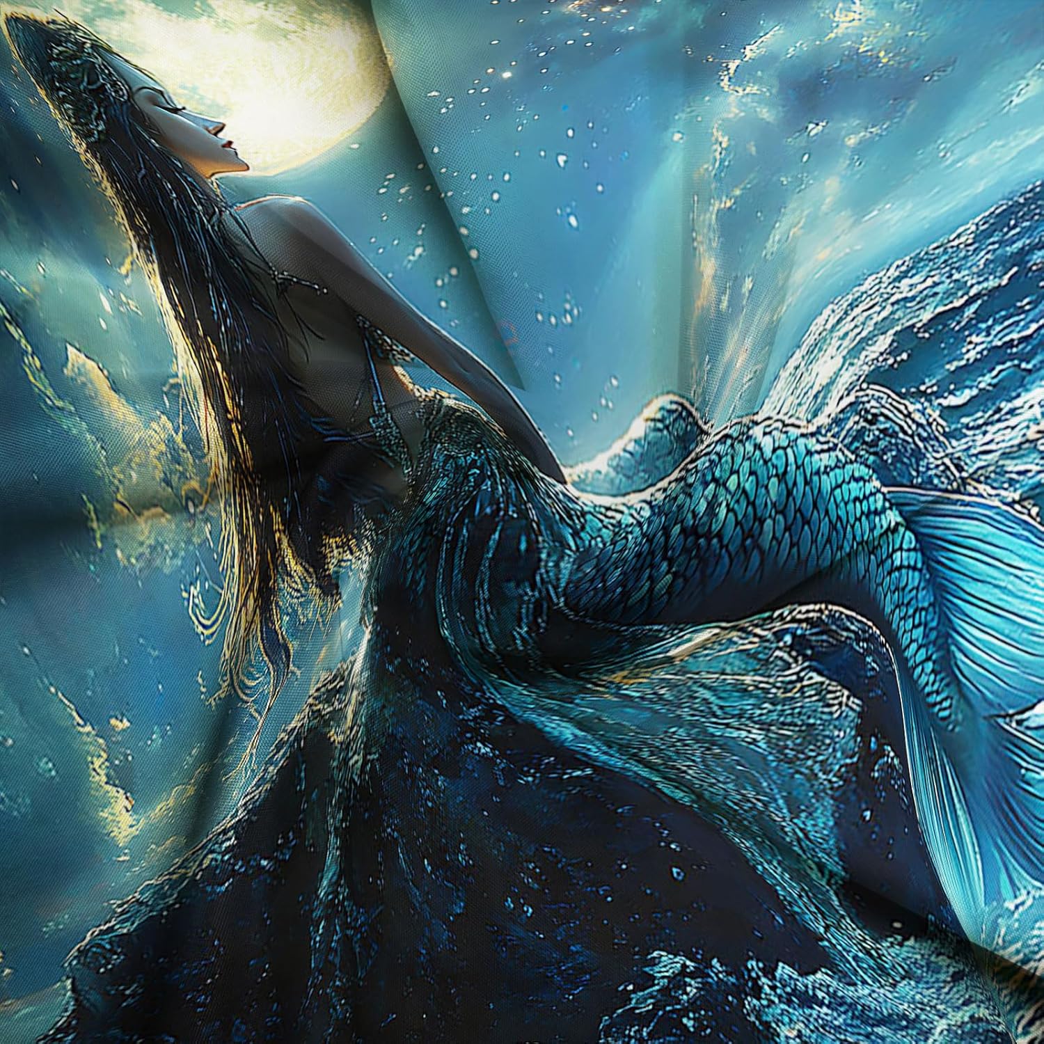 Fantasy Mermaid Shower Curtain with Hooks 70x70 Inch