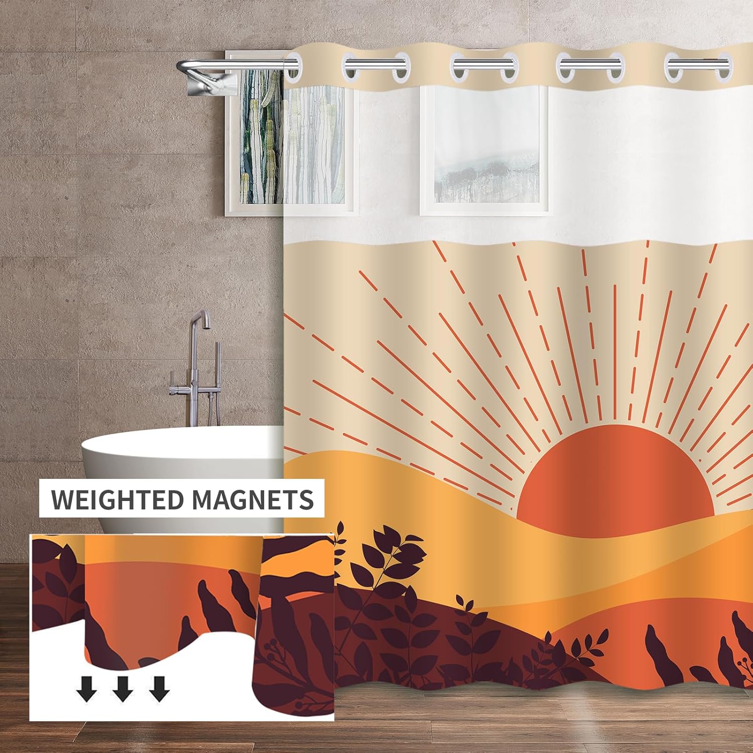 Boho Style Shower Curtain with Snap-In Liner 71x74in