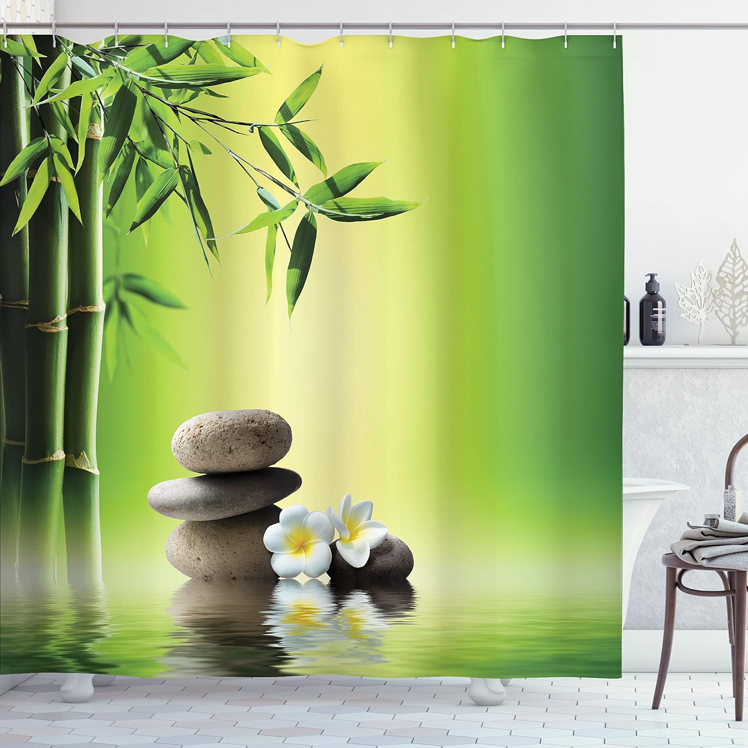 Ambesonne Spa Themed Shower Curtain Set - 69 x 84 Yellow Green
