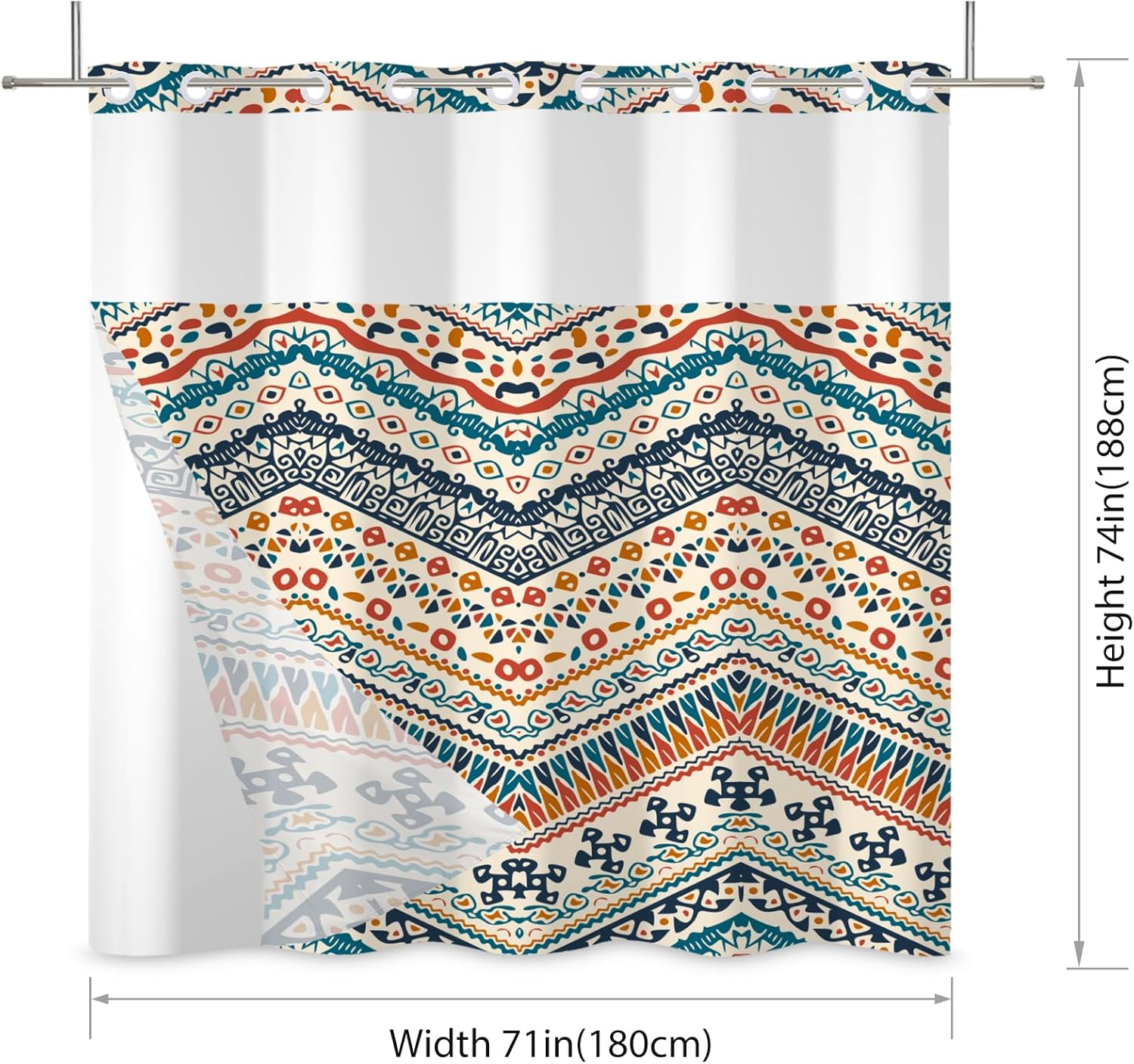 Yanutan No Hook Shower Curtain with Mesh and Liner 71x74in