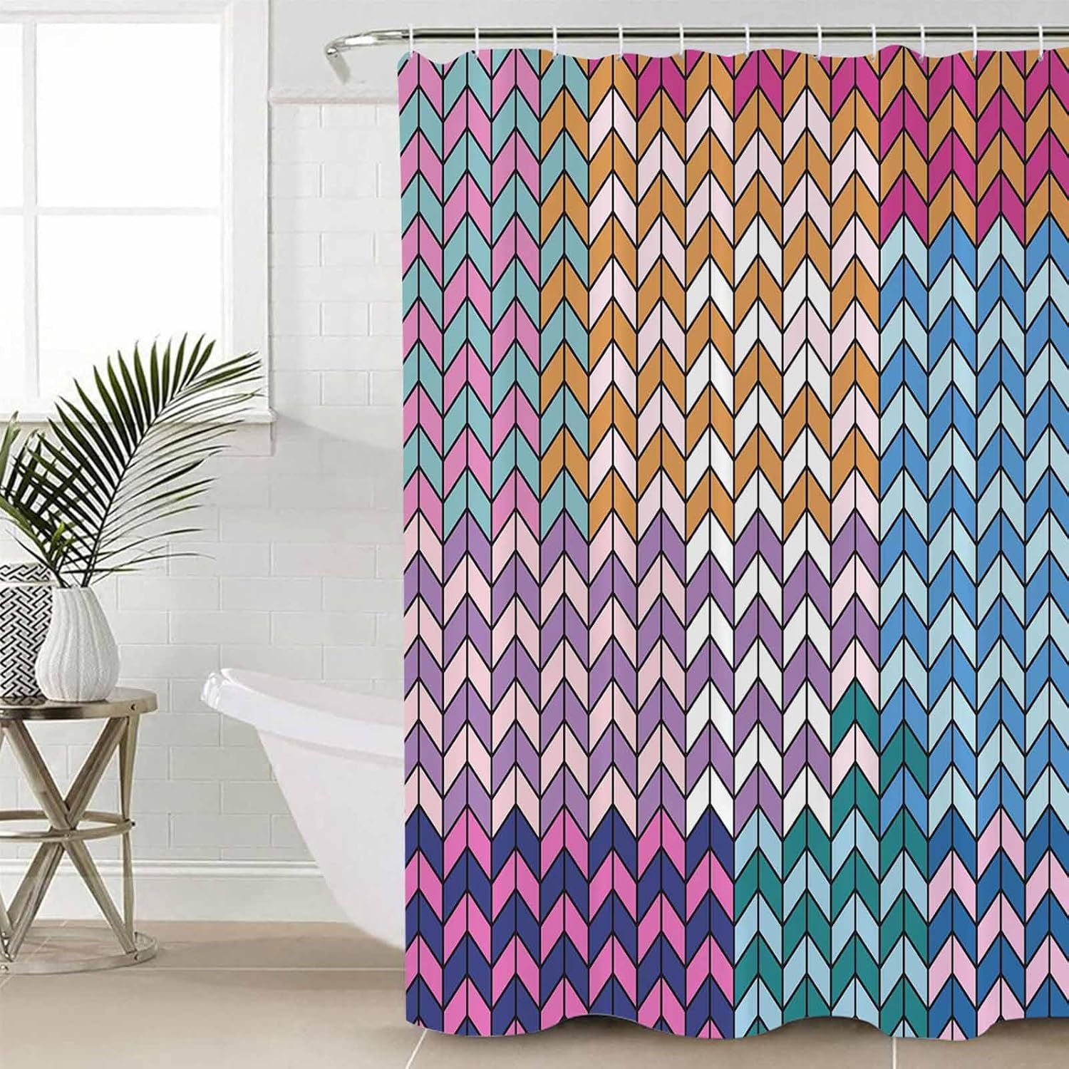 ZOE GARDEN Colorful Stripes Shower Curtain Set 1