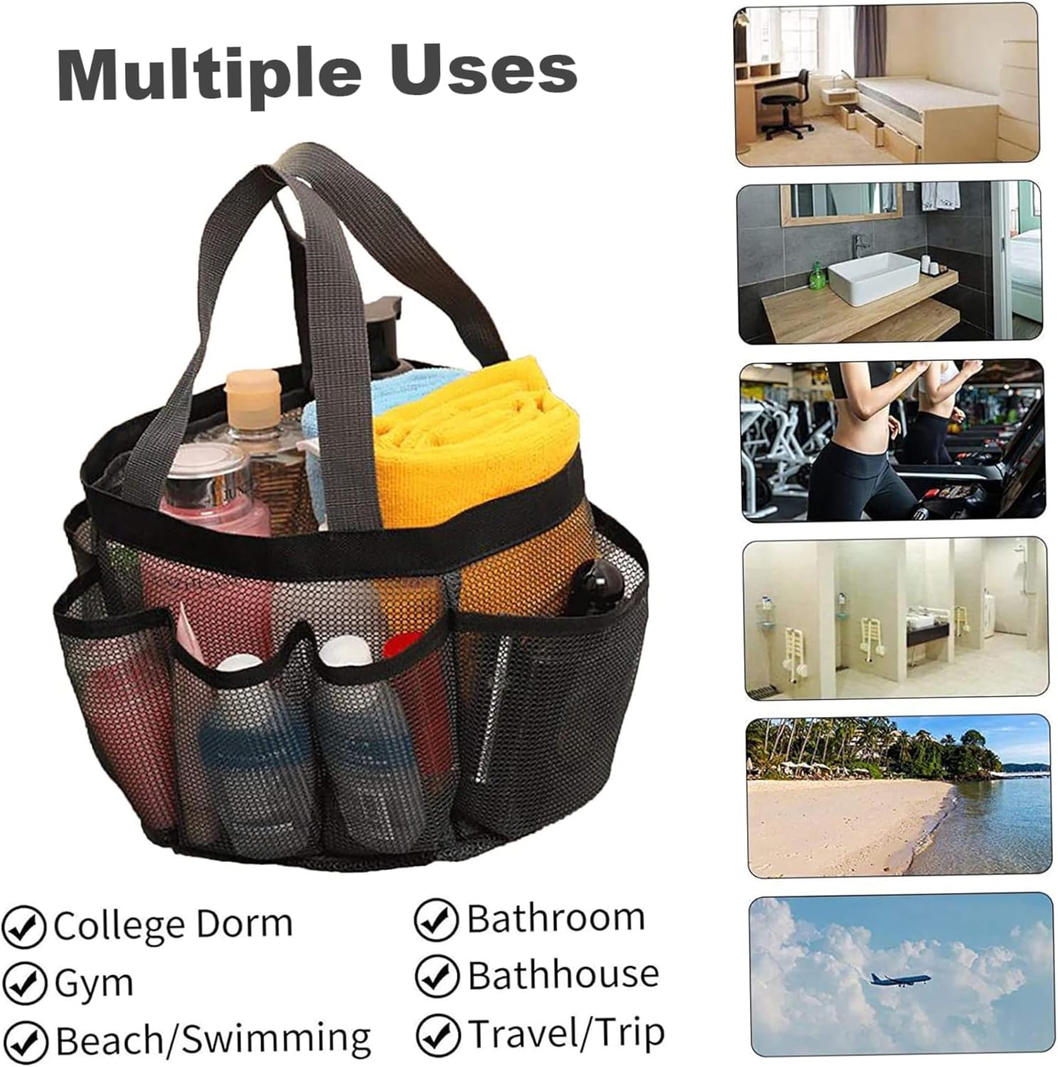 Mesh Shower Caddy Bag 8-Pocket Portable and Lightweight