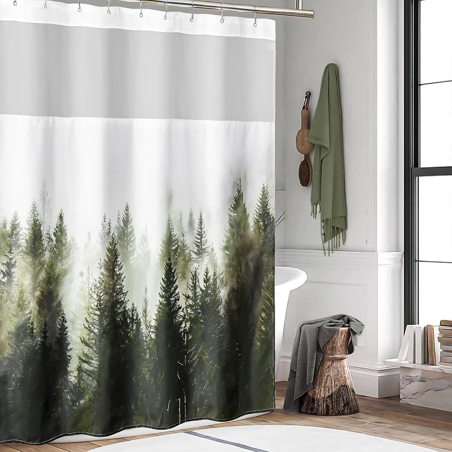 ORTIGIA Misty Forest Shower Curtain Set with Liner and Hooks
