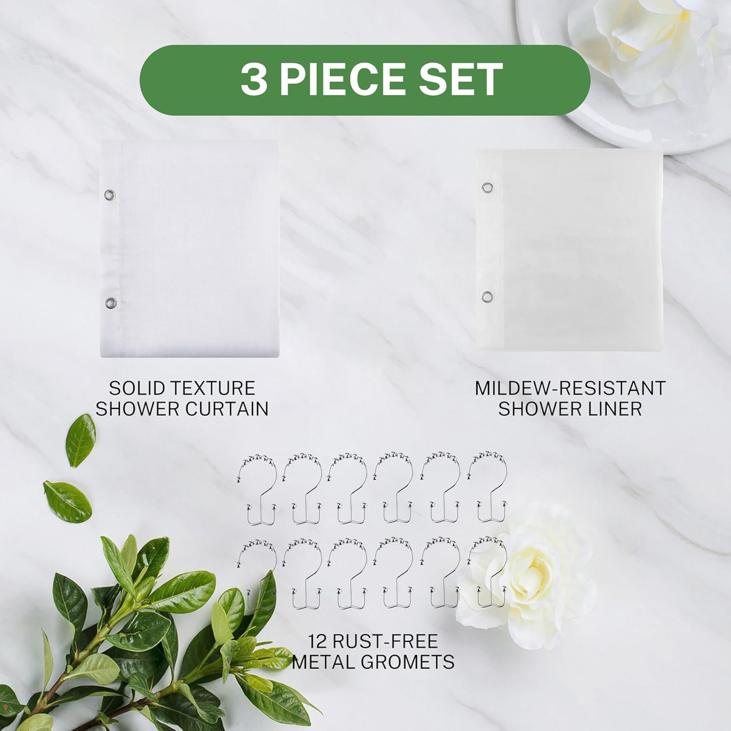 Lameirose 3 in 1 Shower Curtain Set