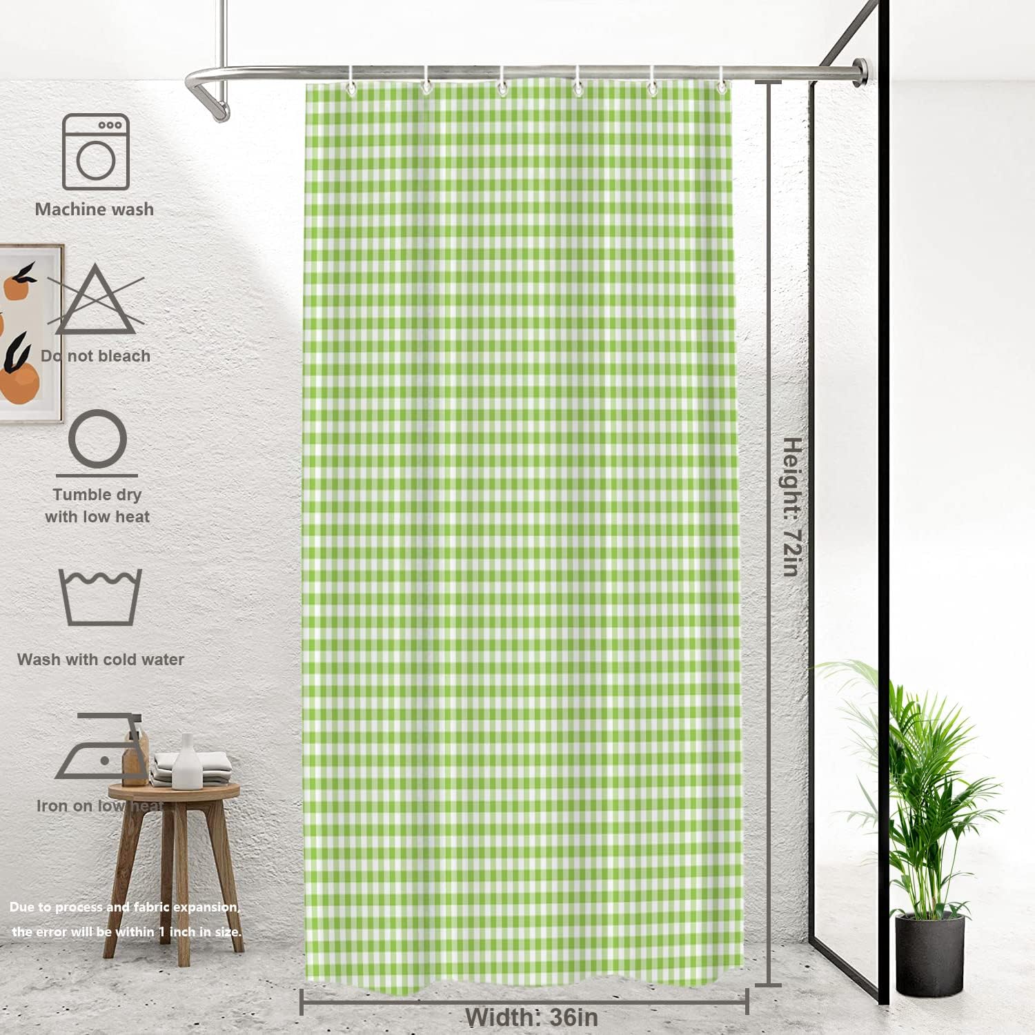 Apple Green Plaid Decor Shower Curtain 36x72 Inch