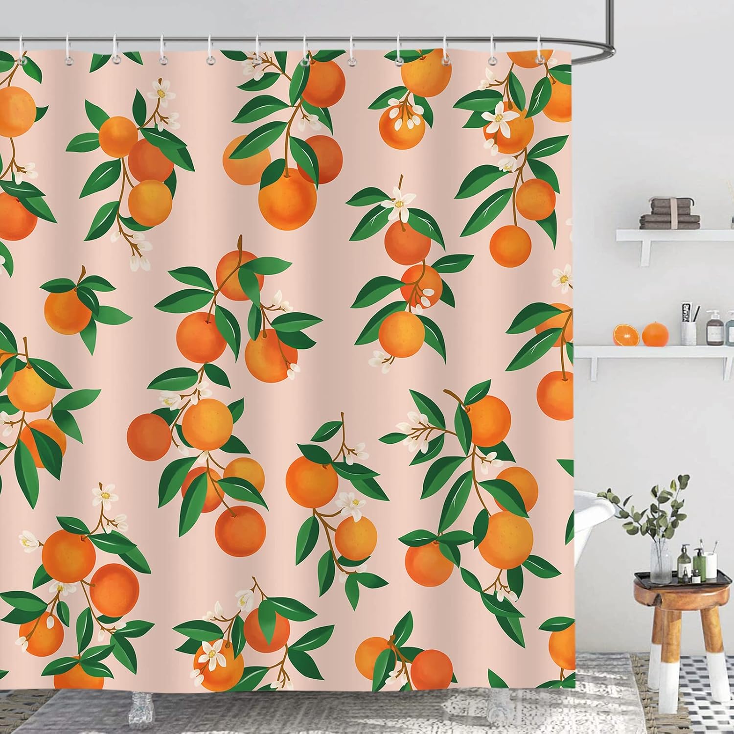 Bonhause Orange Shower Curtain with 12 Hooks