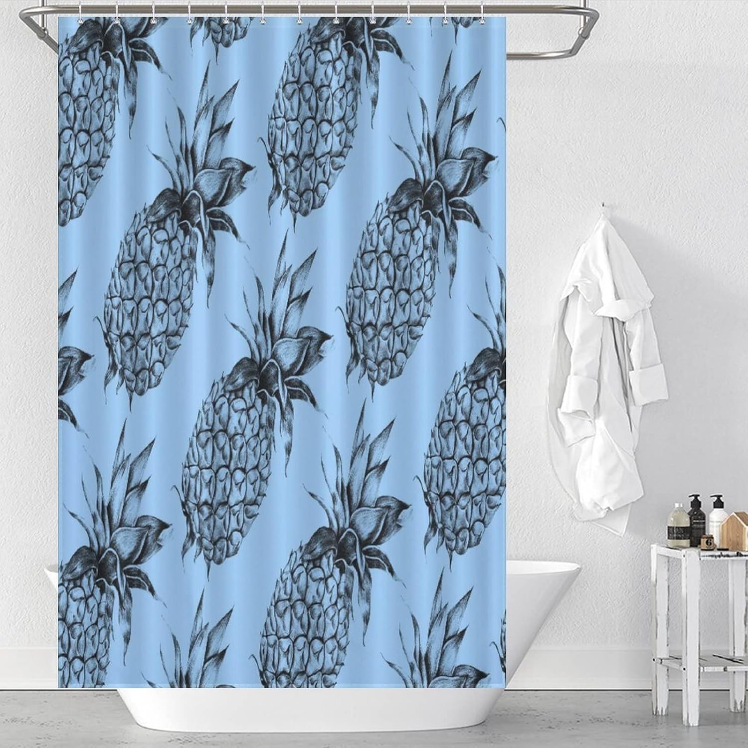 Pineapple Yellow Shower Curtain with 12 Hooks