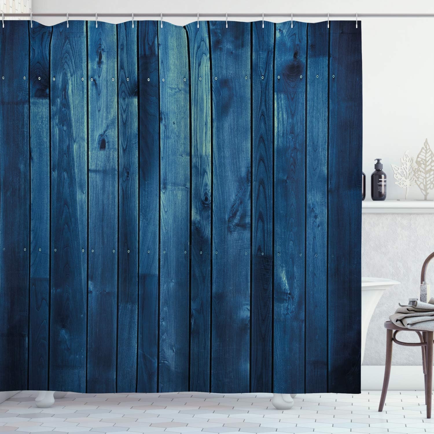 Ambesonne Dark Blue Shower Curtain Set with 12 Hooks 1