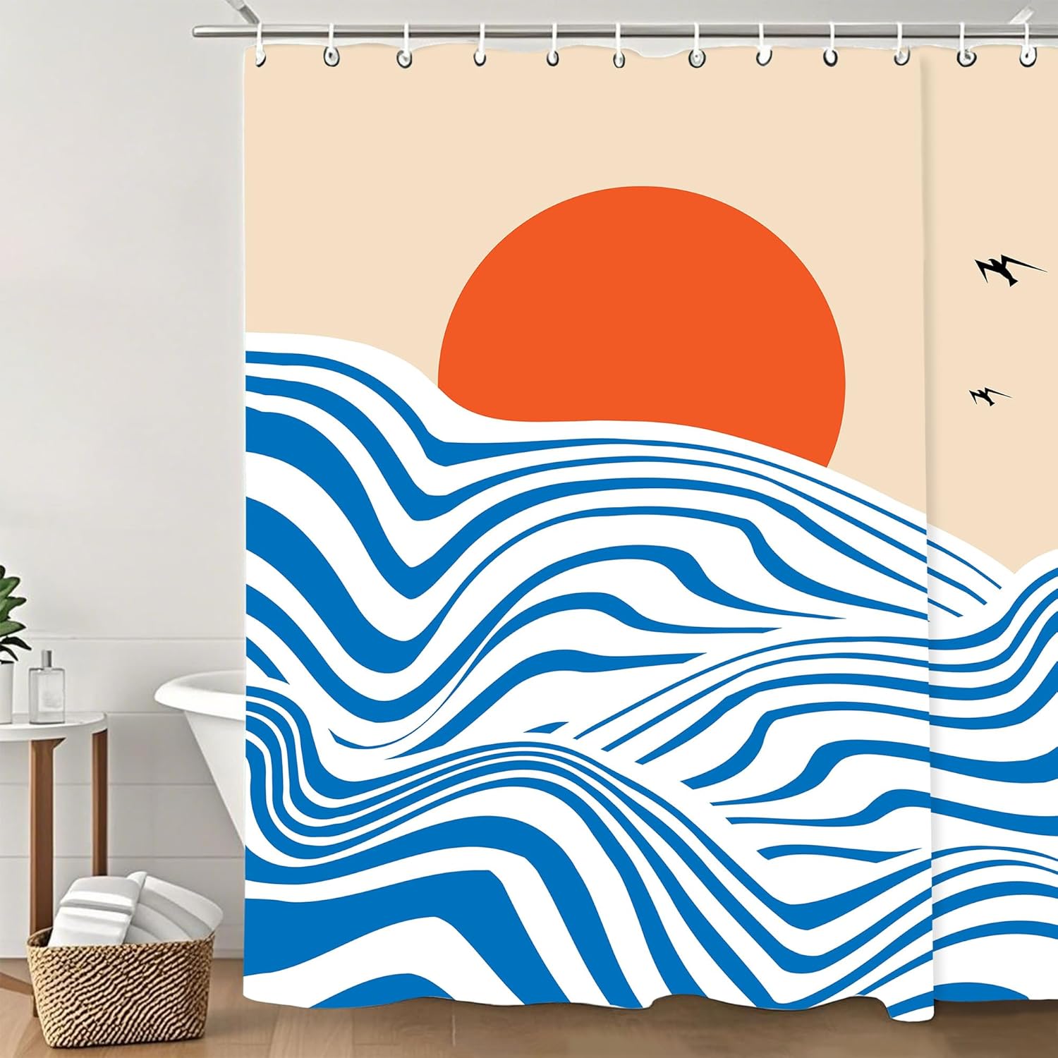 Ocean Waves Shower Curtain with Hooks 72x72 Inch