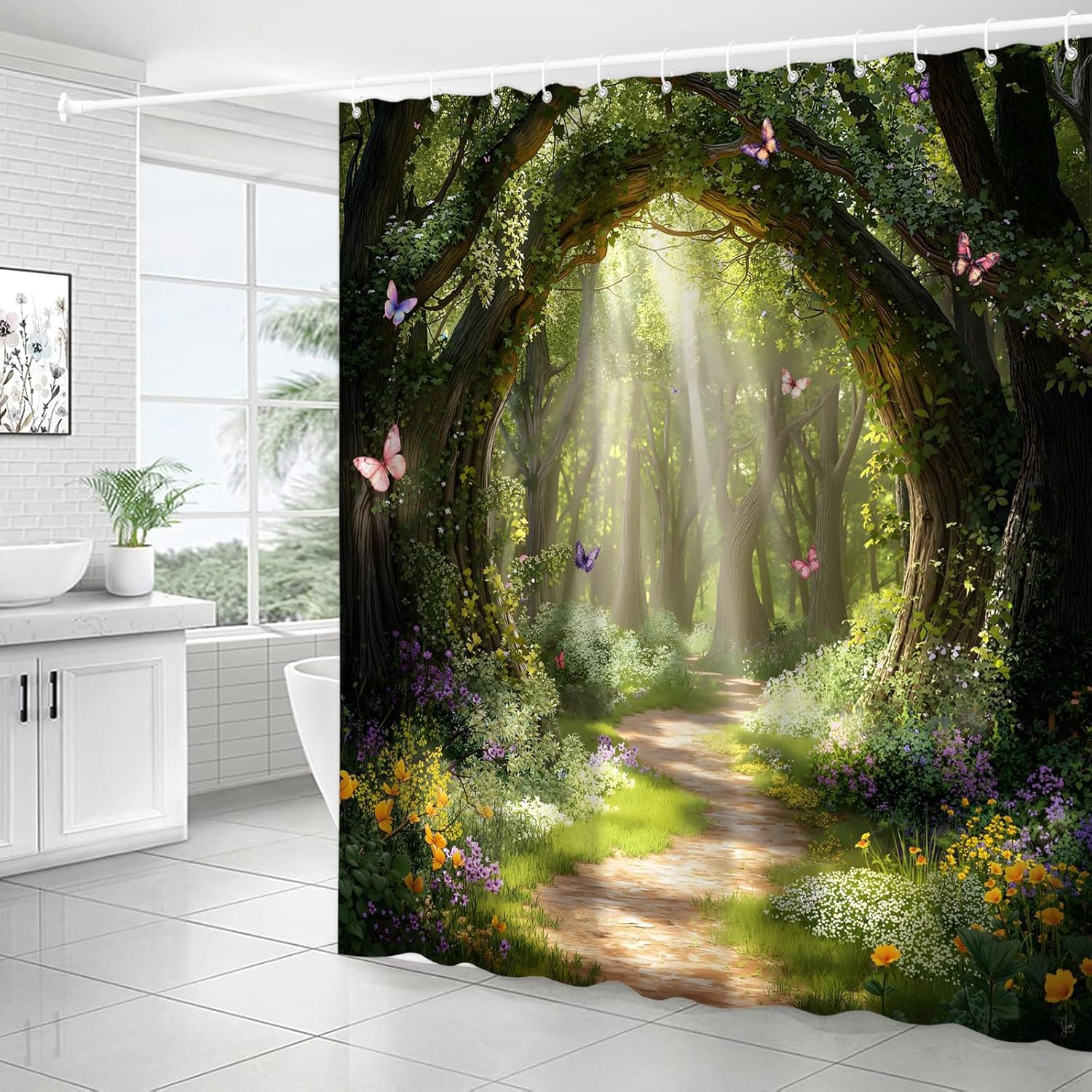 Green Enchanted Forest Shower Curtain 70X70 Inch