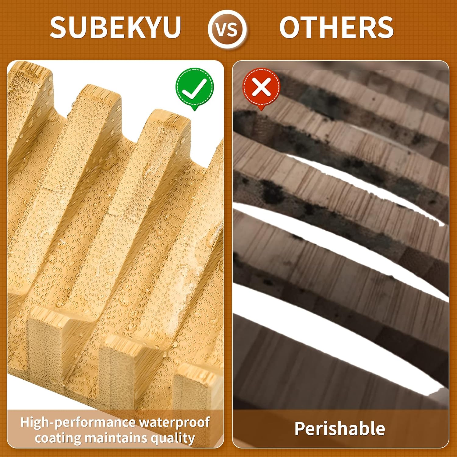SUBEKYU Bamboo Soap Dish with Slope Drainage