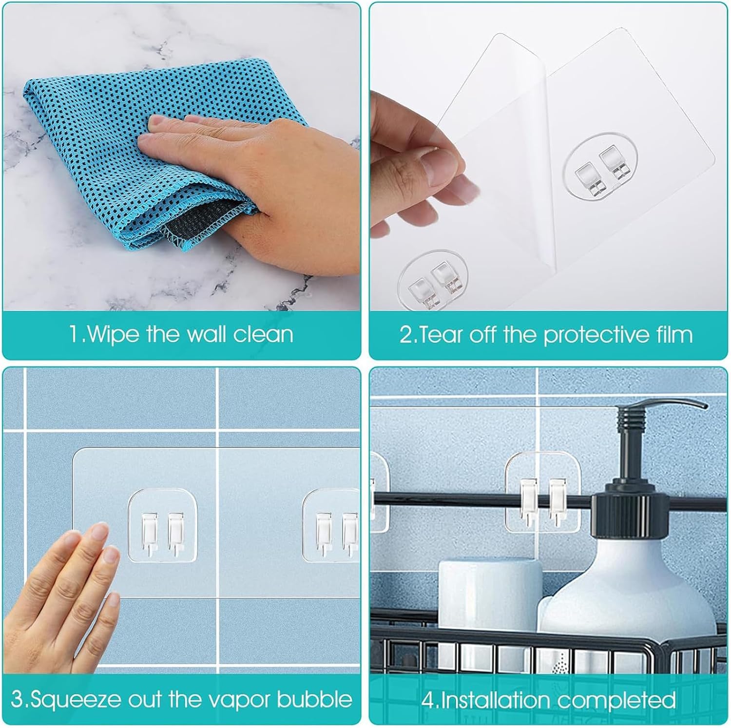 Tatibana 15 Pack Clear Adhesive Hooks for Shower Racks