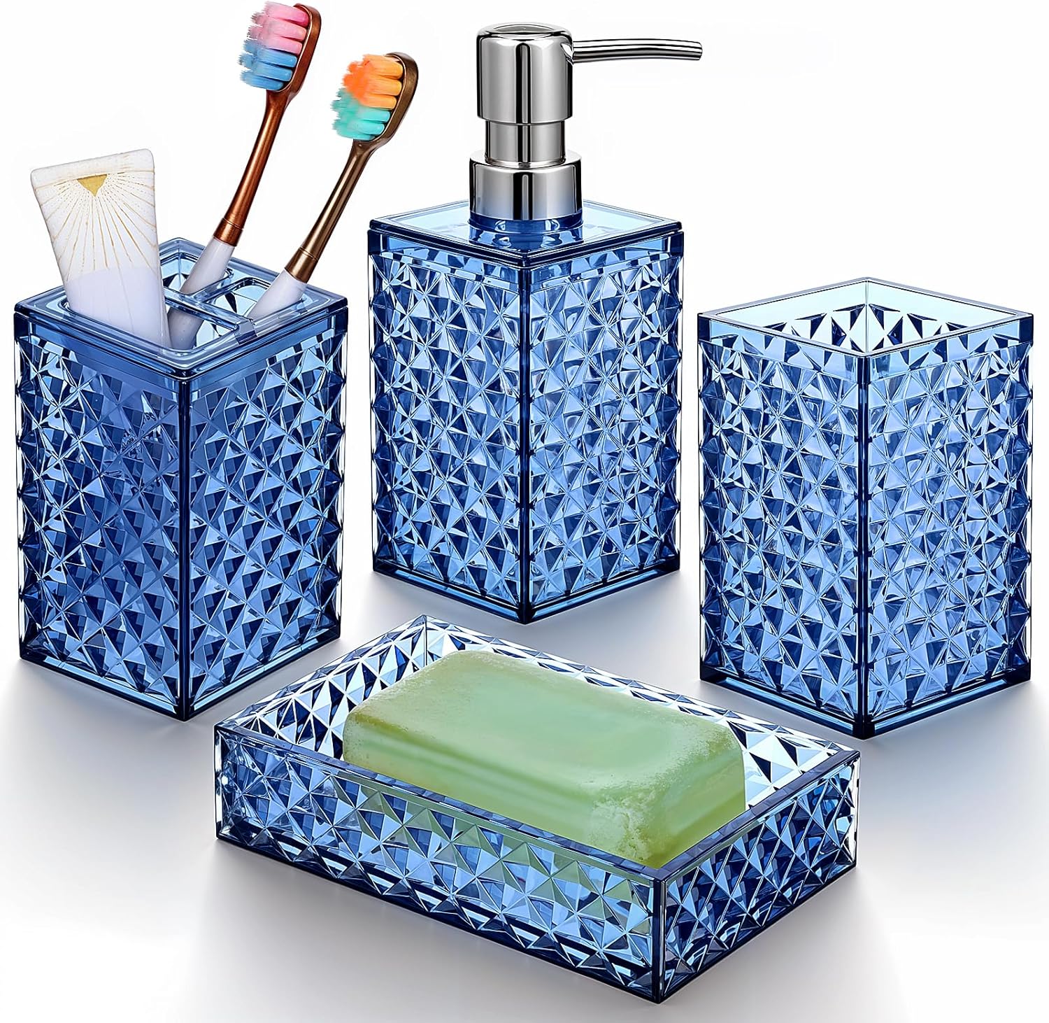 HOFURME 4PCS Blue Bathroom Accessory Set