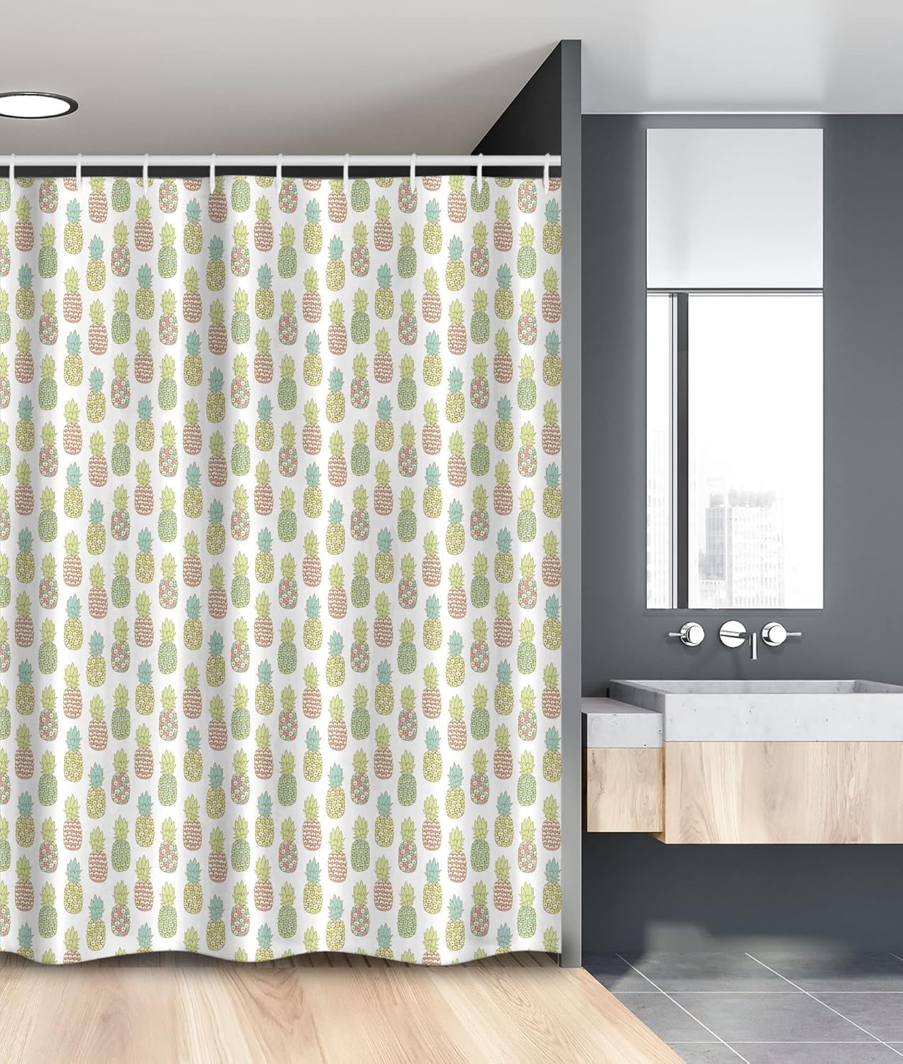 Ambesonne Pineapple Shower Curtain Set with Hooks