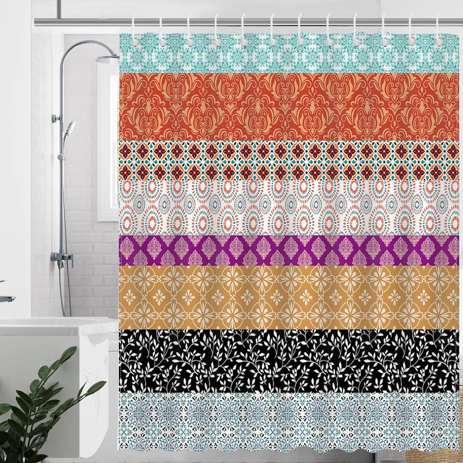 Mocsicka Boho Stripe Shower Curtain with 12 Hooks 72x72 Inch