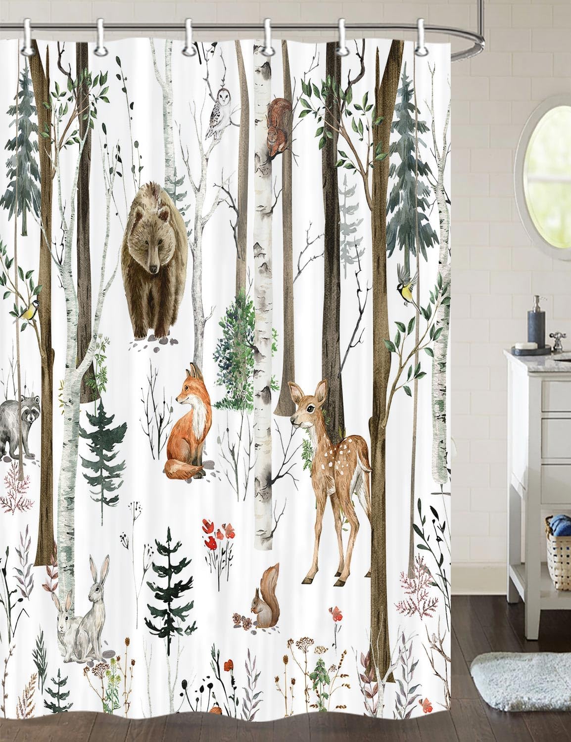 JAWO Rustic Forest Shower Curtain Set with Hooks 36X72 Inch