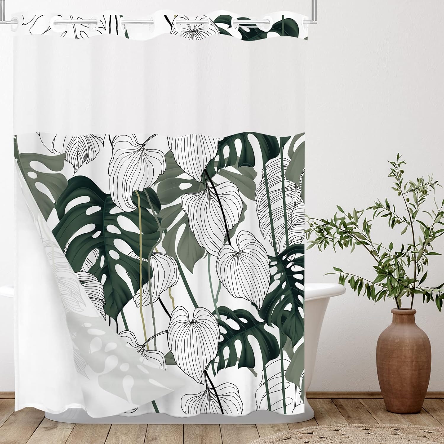 Tititex Snap-In Liner Tropical Palm Shower Curtain Set 72x72 Inch
