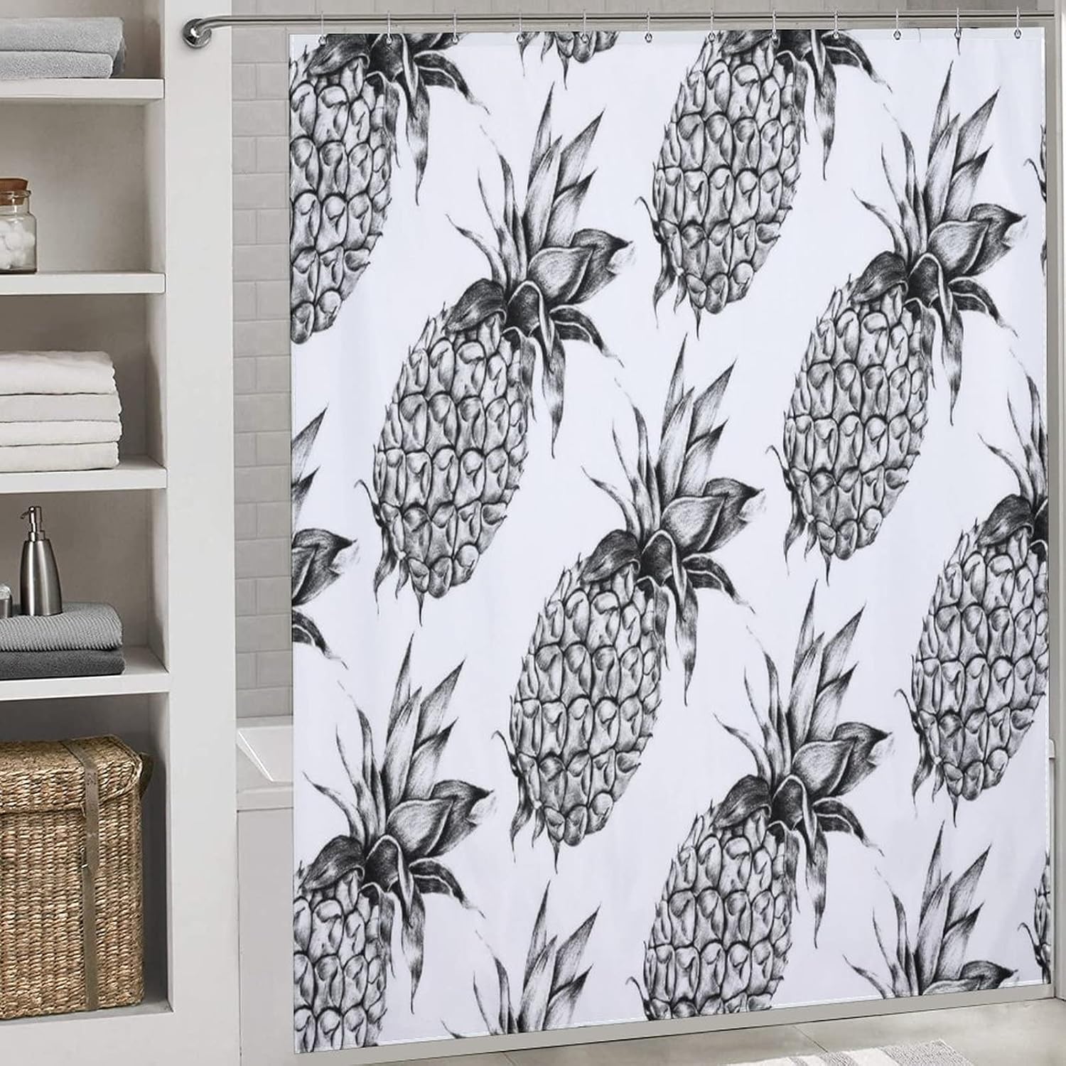 Fruit Pineapple Shower Curtain Set with Hooks 72x72inch