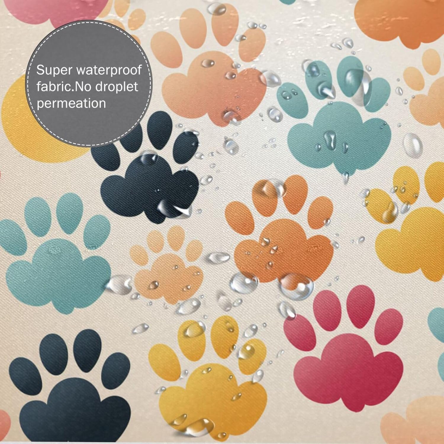 Animal Paw Prints Shower Curtain Set 72x72in Red Blue Yellow Black