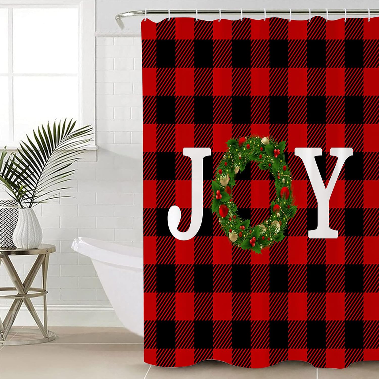 Boanket Polyester Christmas White Joy Wreath Shower Curtain