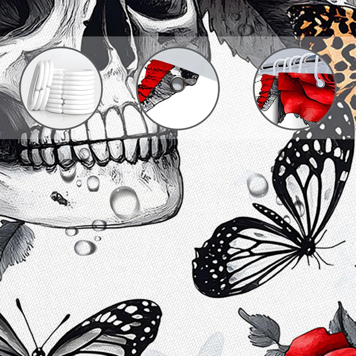 Gothic Skull Floral Shower Curtain 70x70 Inch