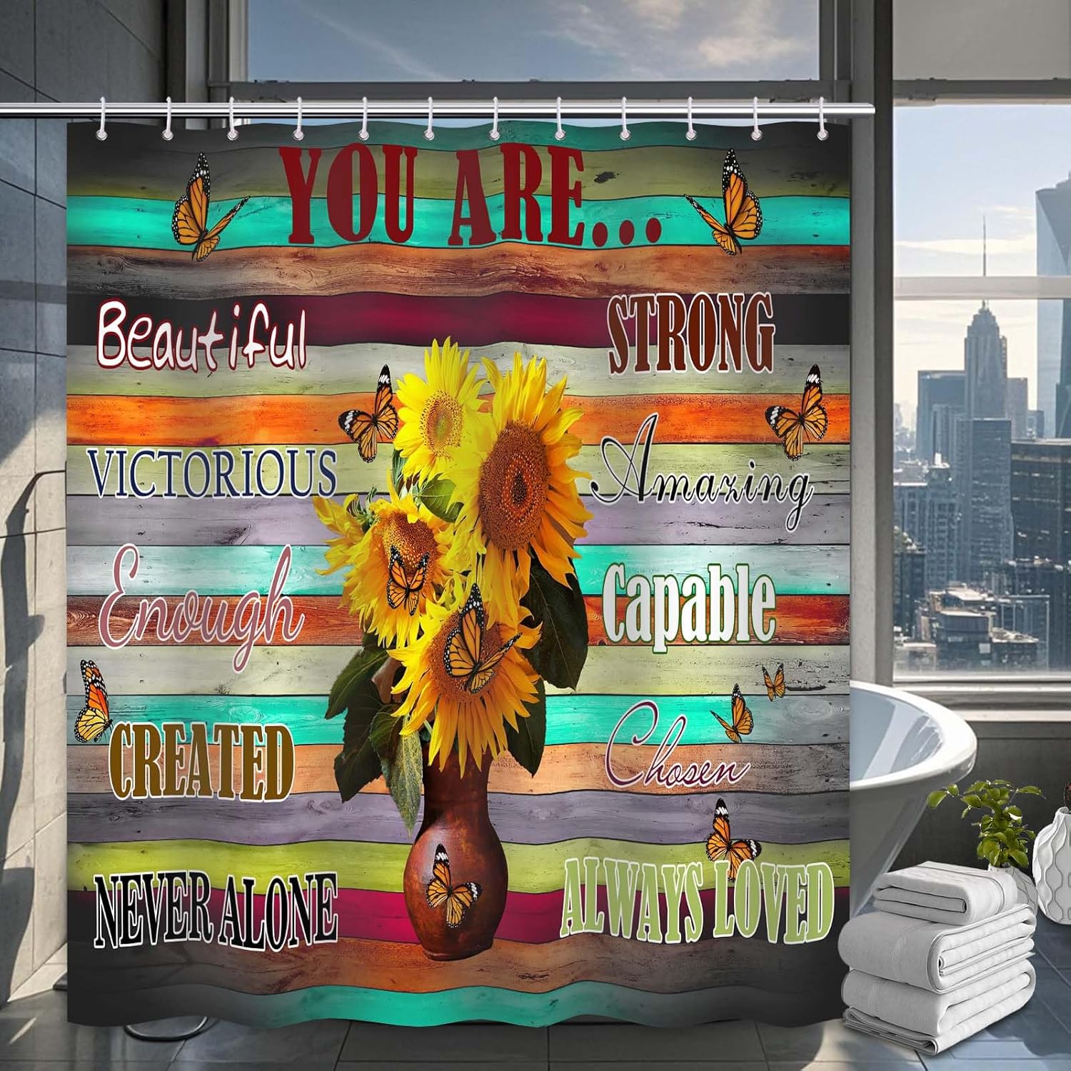Yieldeer Inspirational Sunflower Shower Curtain