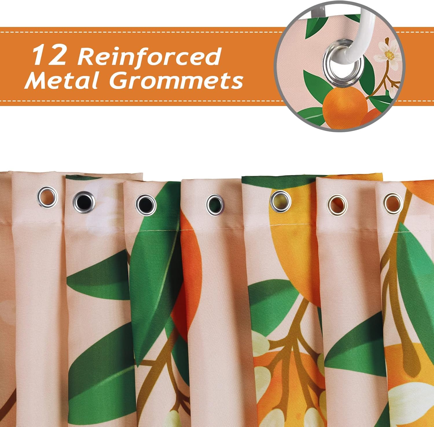 Bonhause Orange Shower Curtain with 12 Hooks