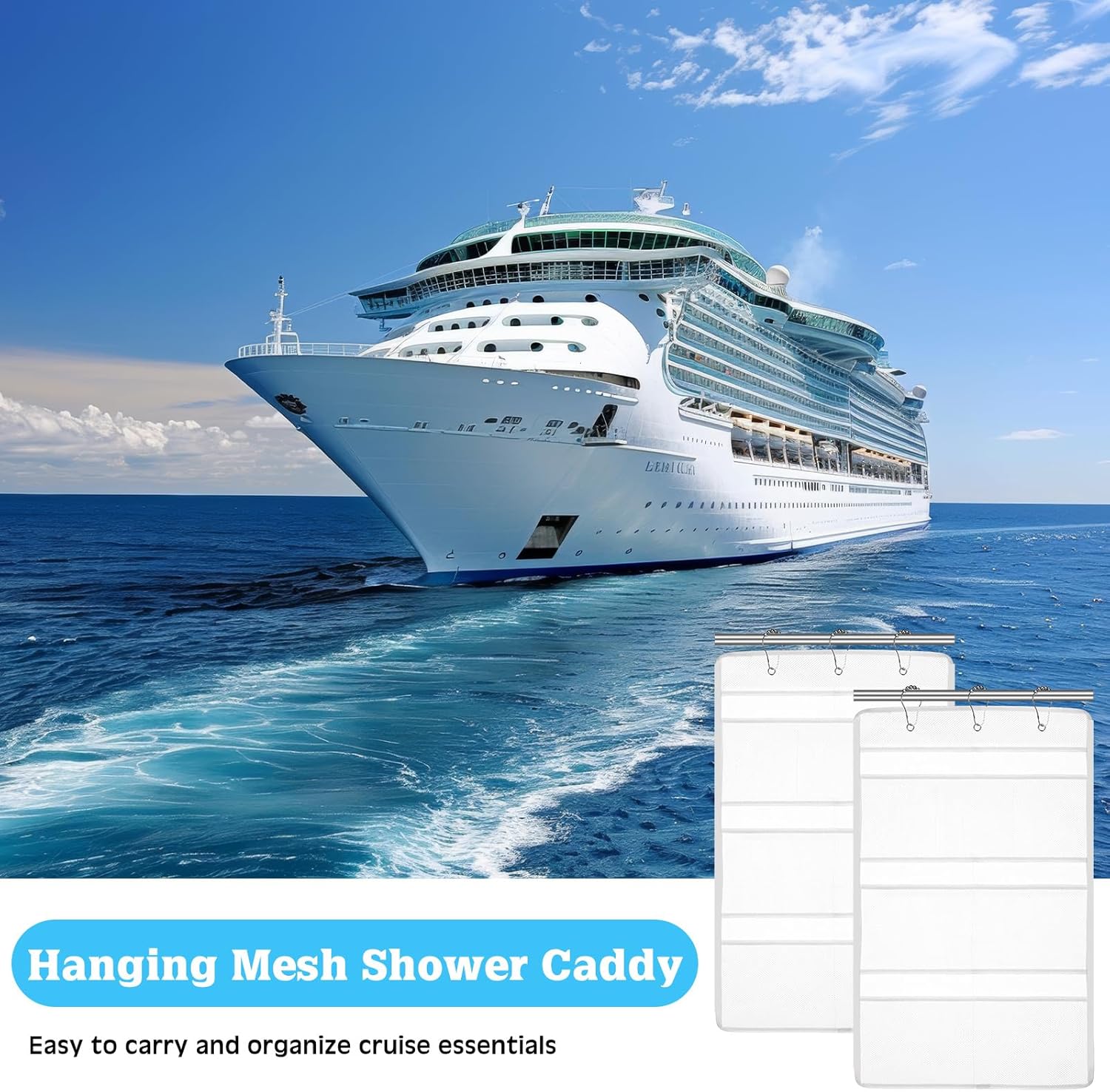 2 Pack 7 Pockets Mesh Shower Caddy with Metal Hangers - White