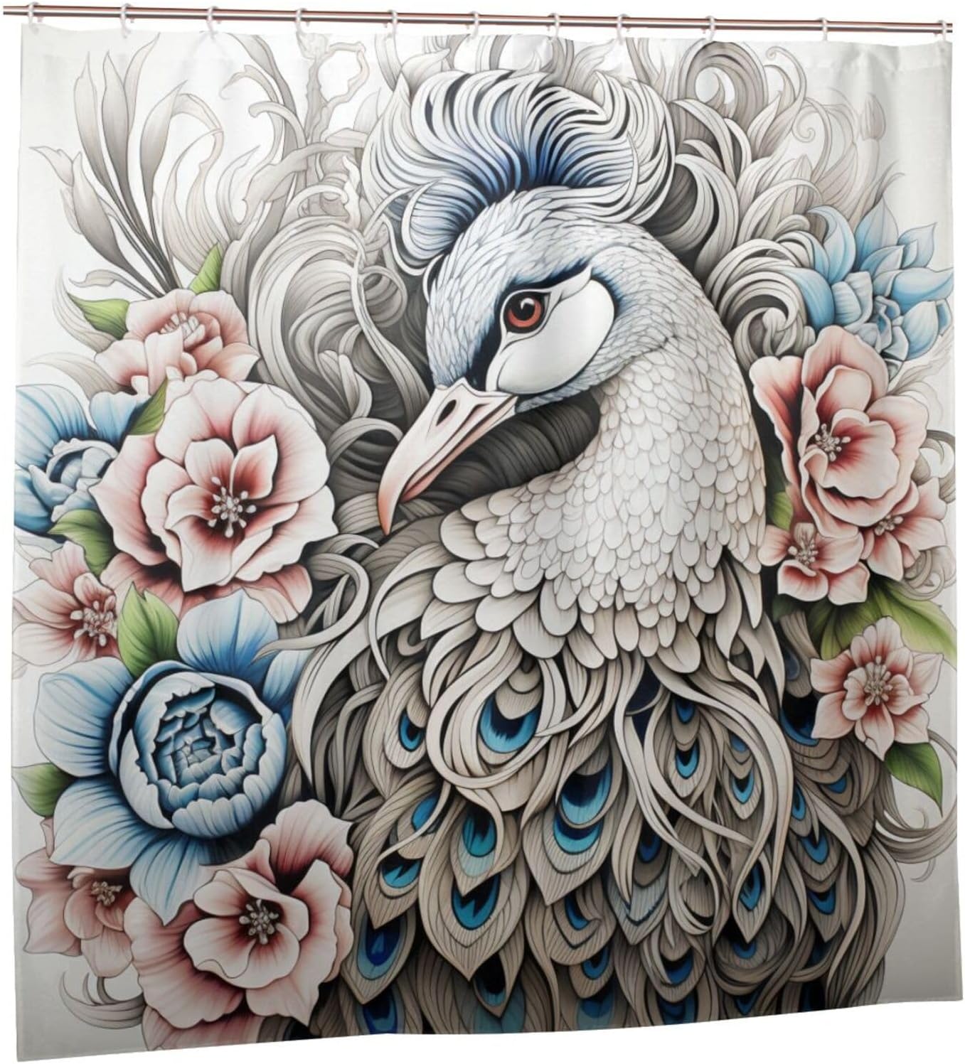 DAOWANGZUO White Peacock Shower Curtain Set