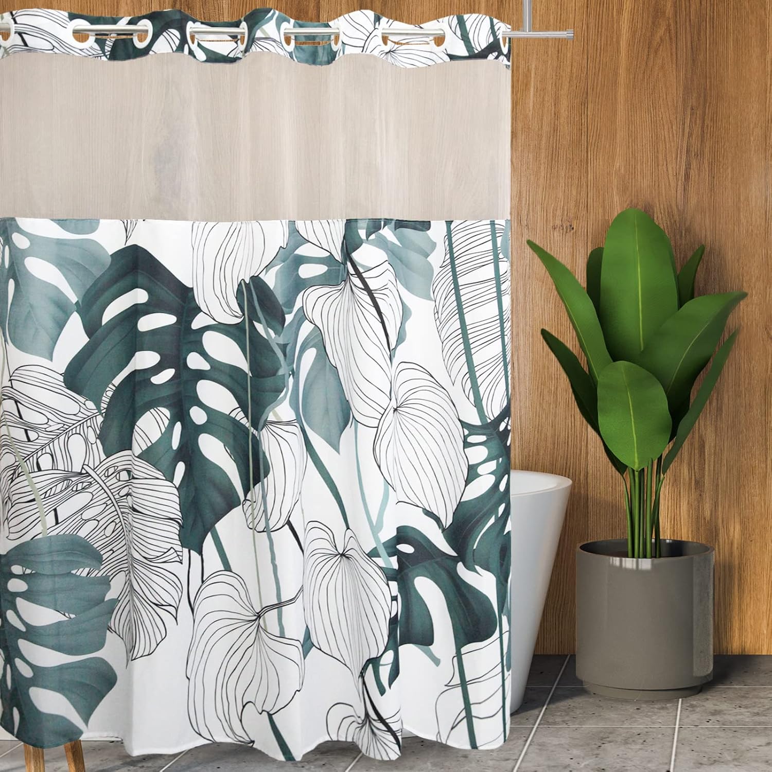 Tititex Snap-In Liner Tropical Palm Shower Curtain Set 72x72 Inch