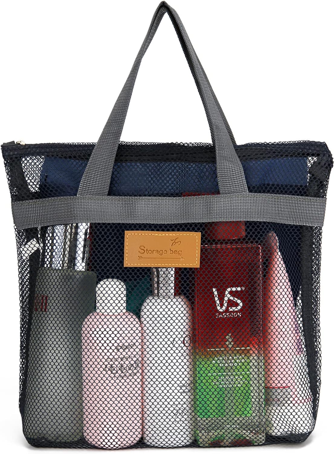 Mesh Shower Caddy Bag with Zipper for Travel and Gym