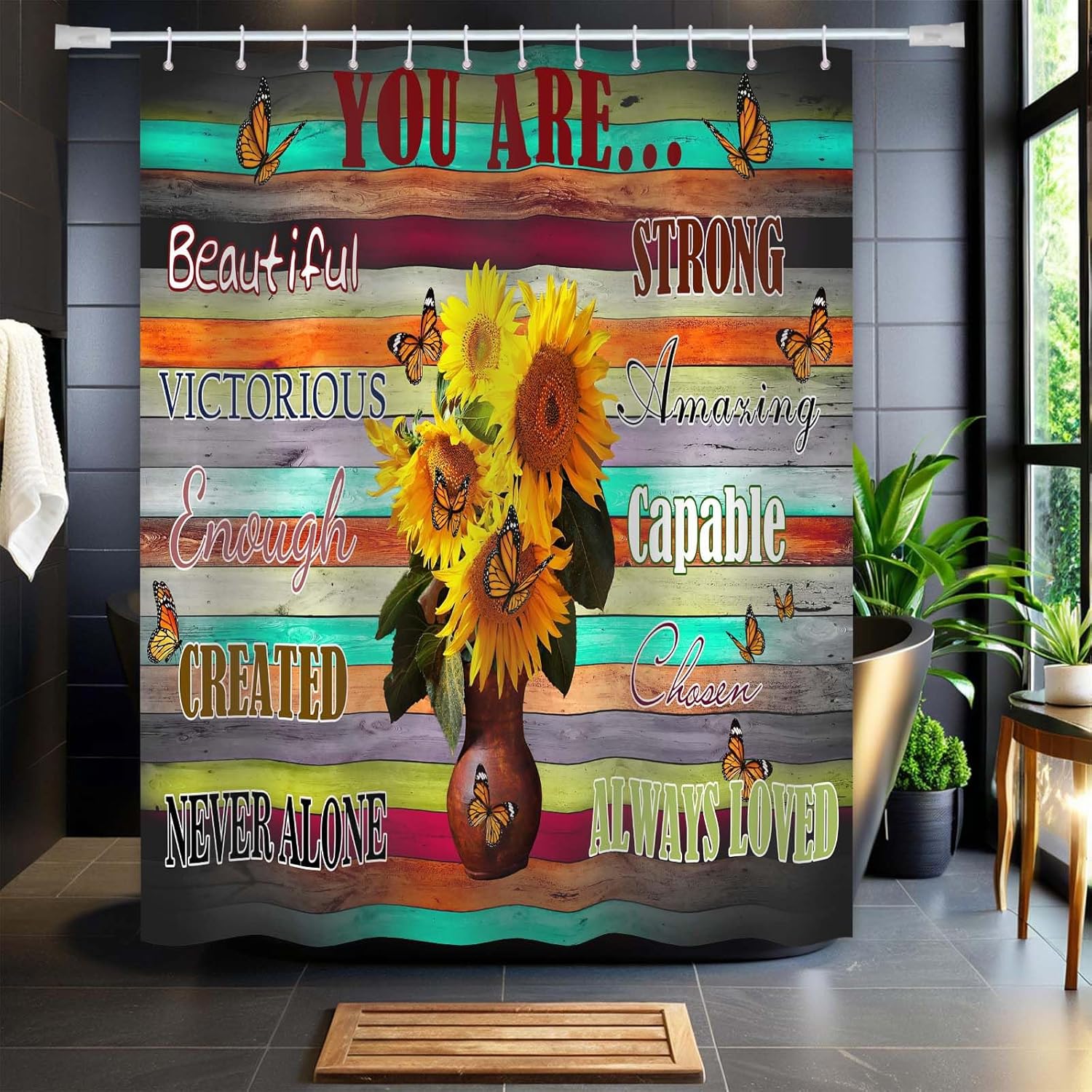 Yieldeer Inspirational Sunflower Shower Curtain