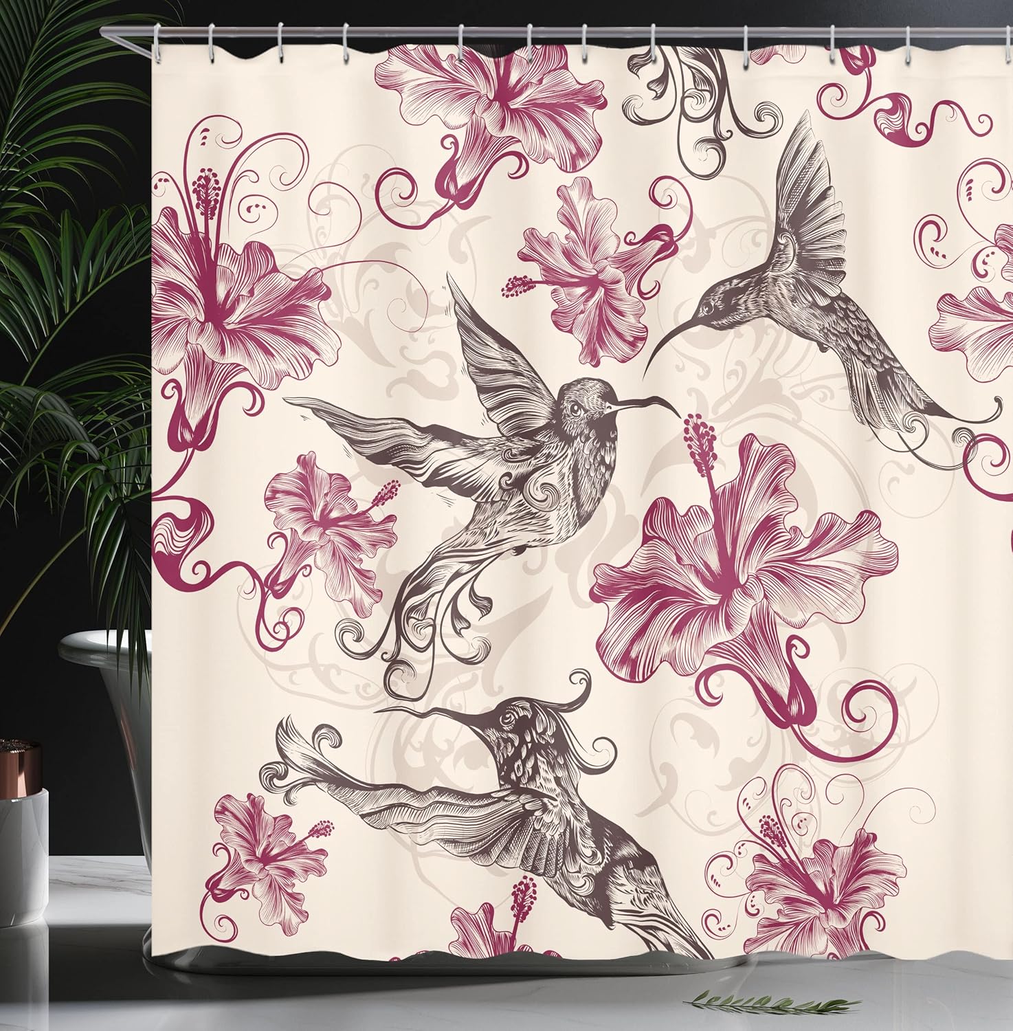 Ambesonne Hummingbirds Shower Curtain Set with Hooks 69 x 75
