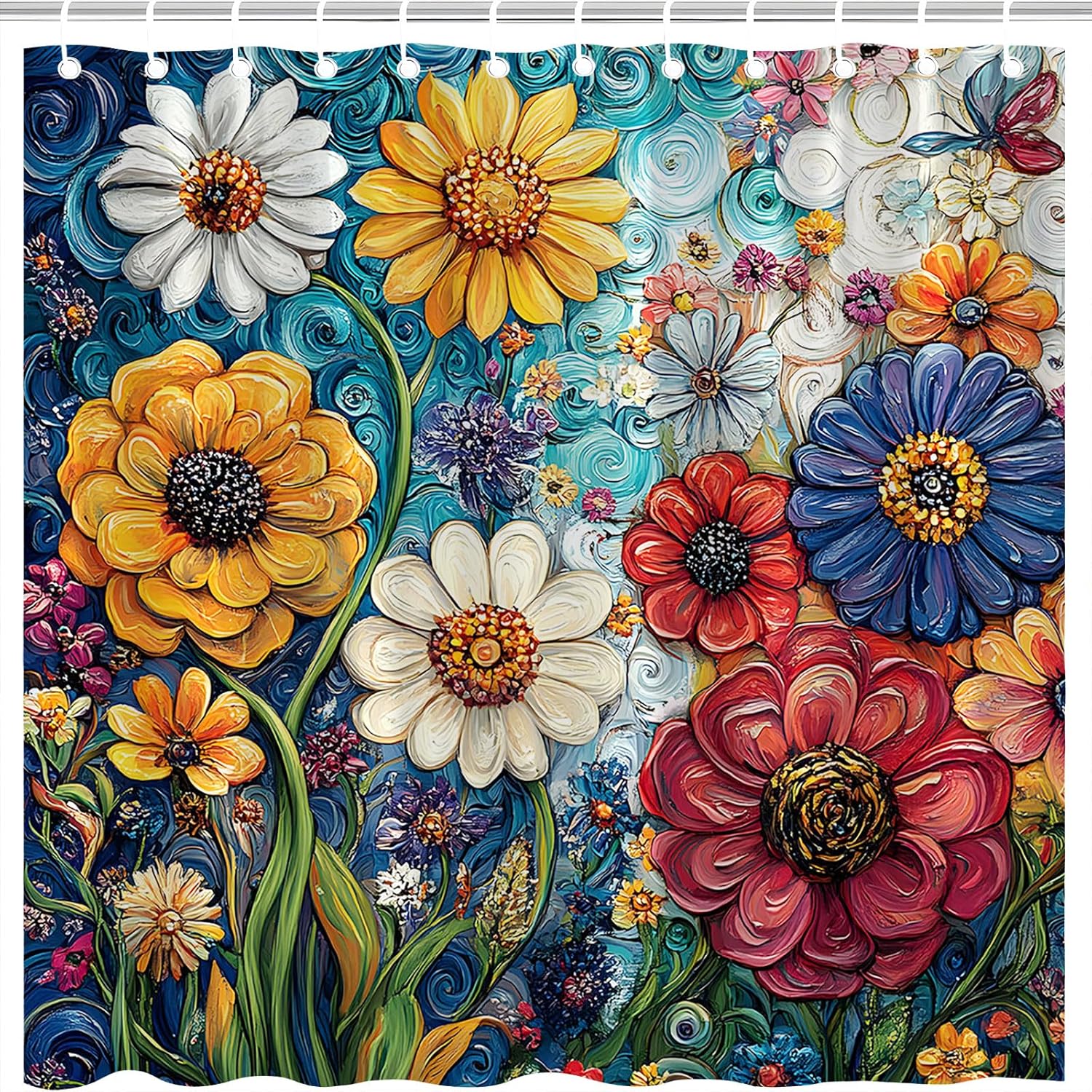 Colorful Floral Shower Curtain with Hooks