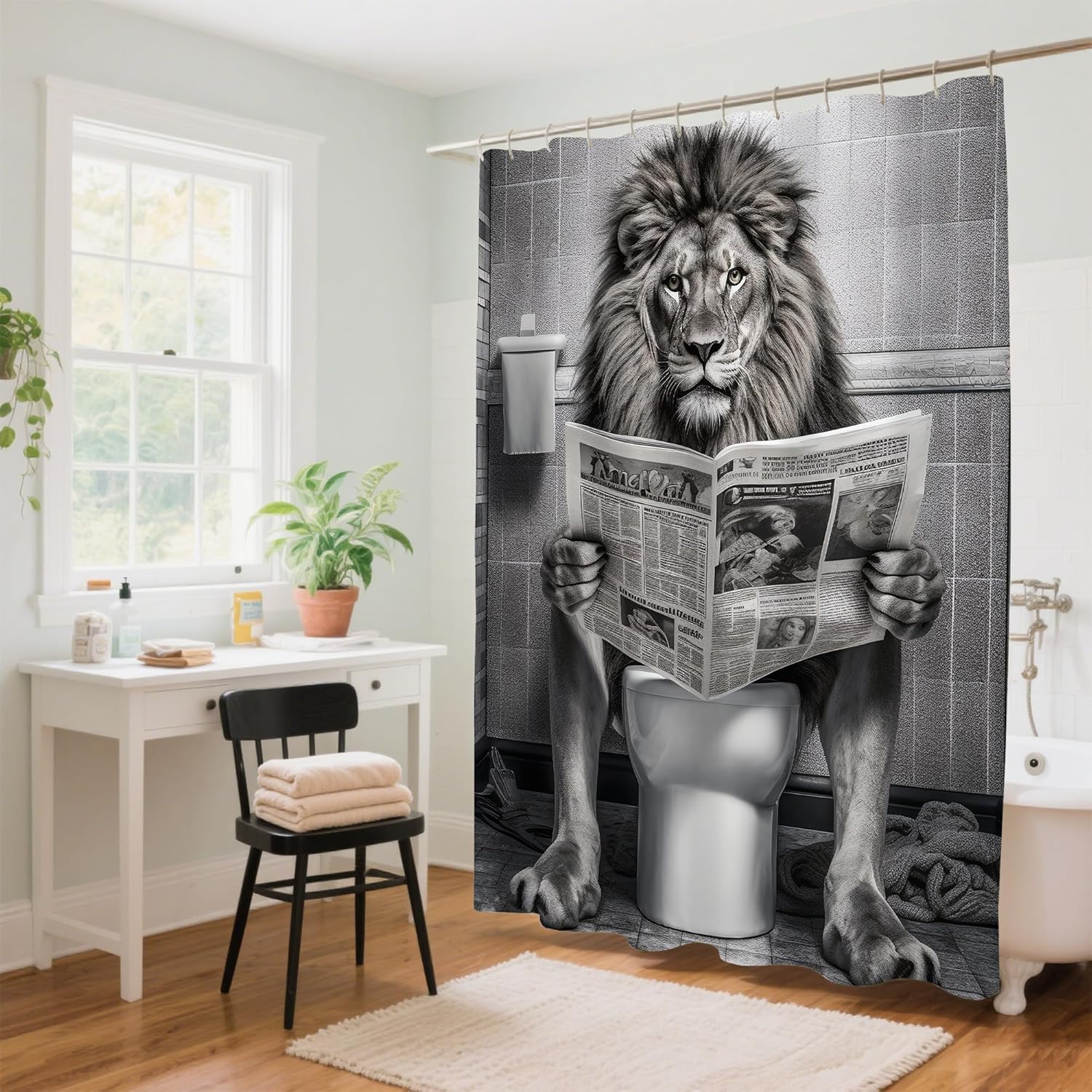 Lion Funny Shower Curtain 72x72 Inch with Hooks