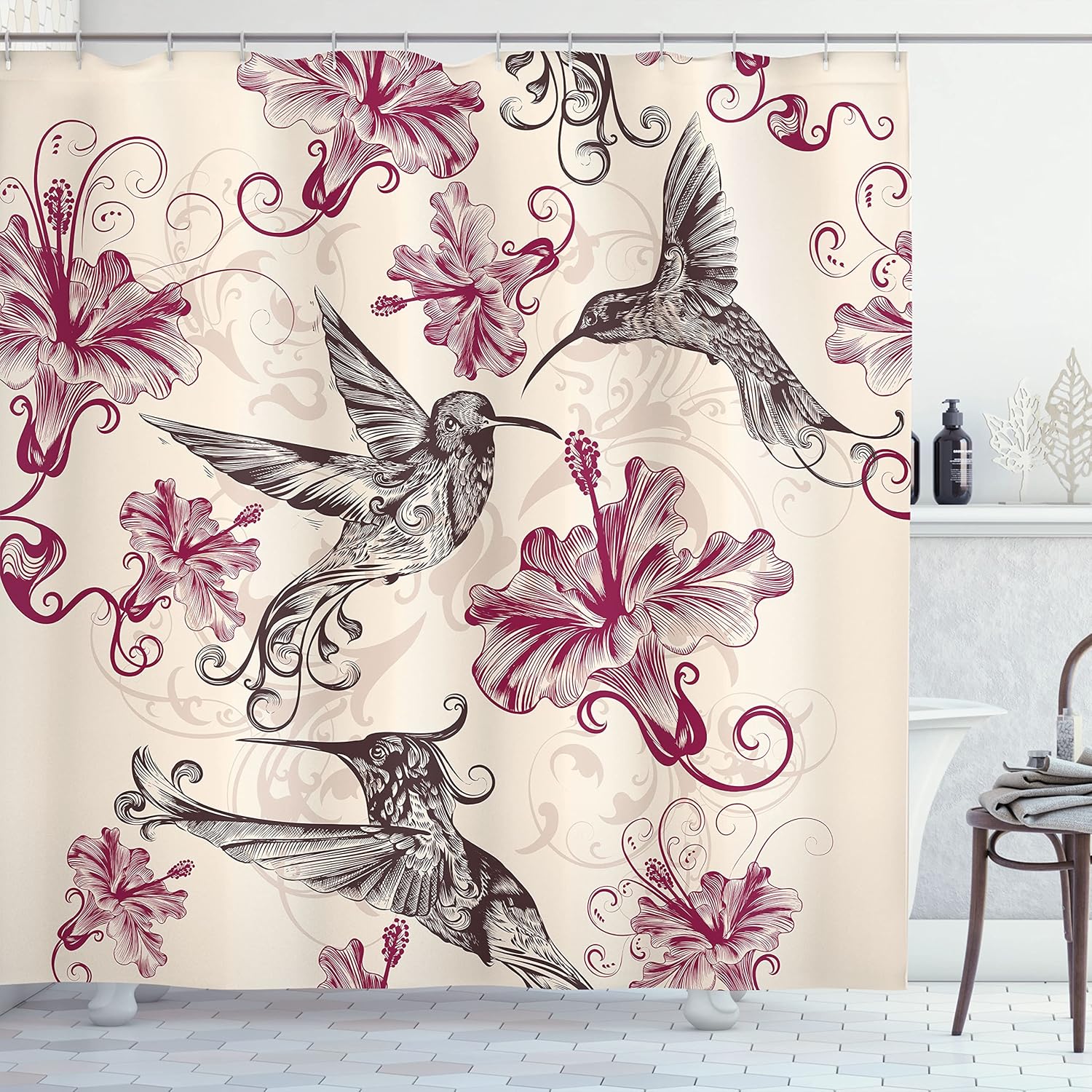 Ambesonne Hummingbirds Shower Curtain Set with Hooks 69 x 75
