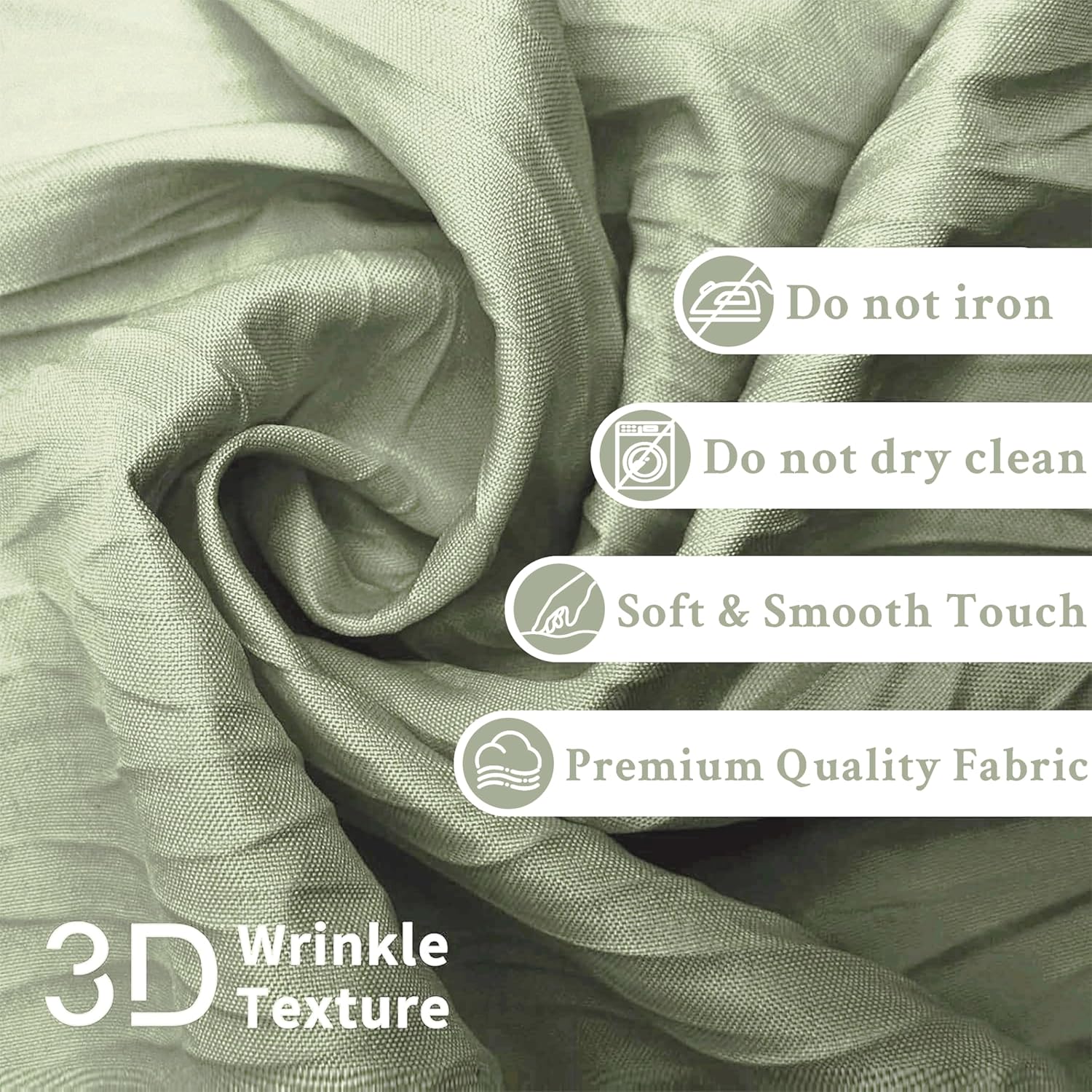 Sage Green Crumpled Shower Curtain Set with Snap-in Liner - 72x72