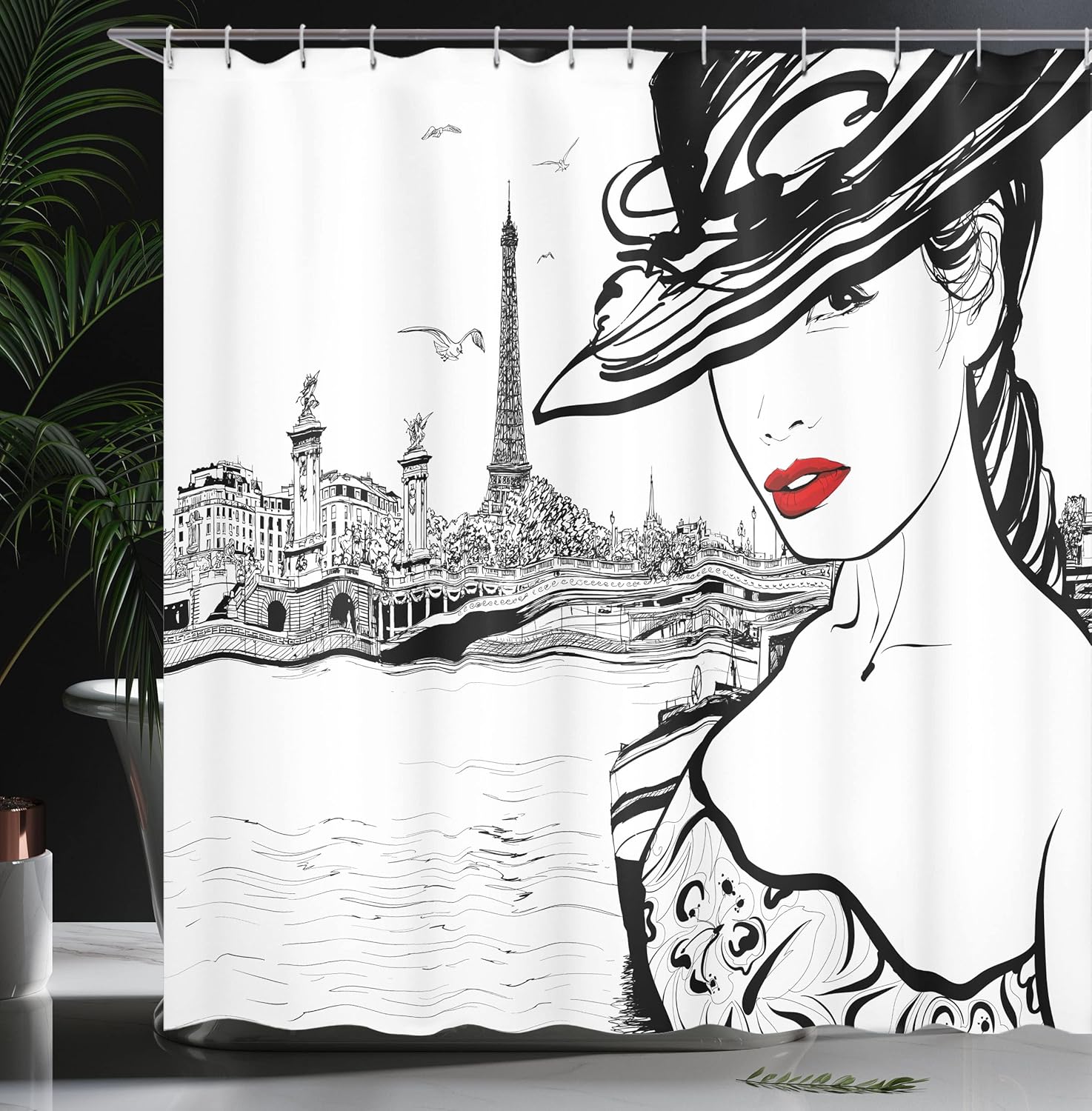 Ambesonne Paris Shower Curtain Set with 12 Hooks
