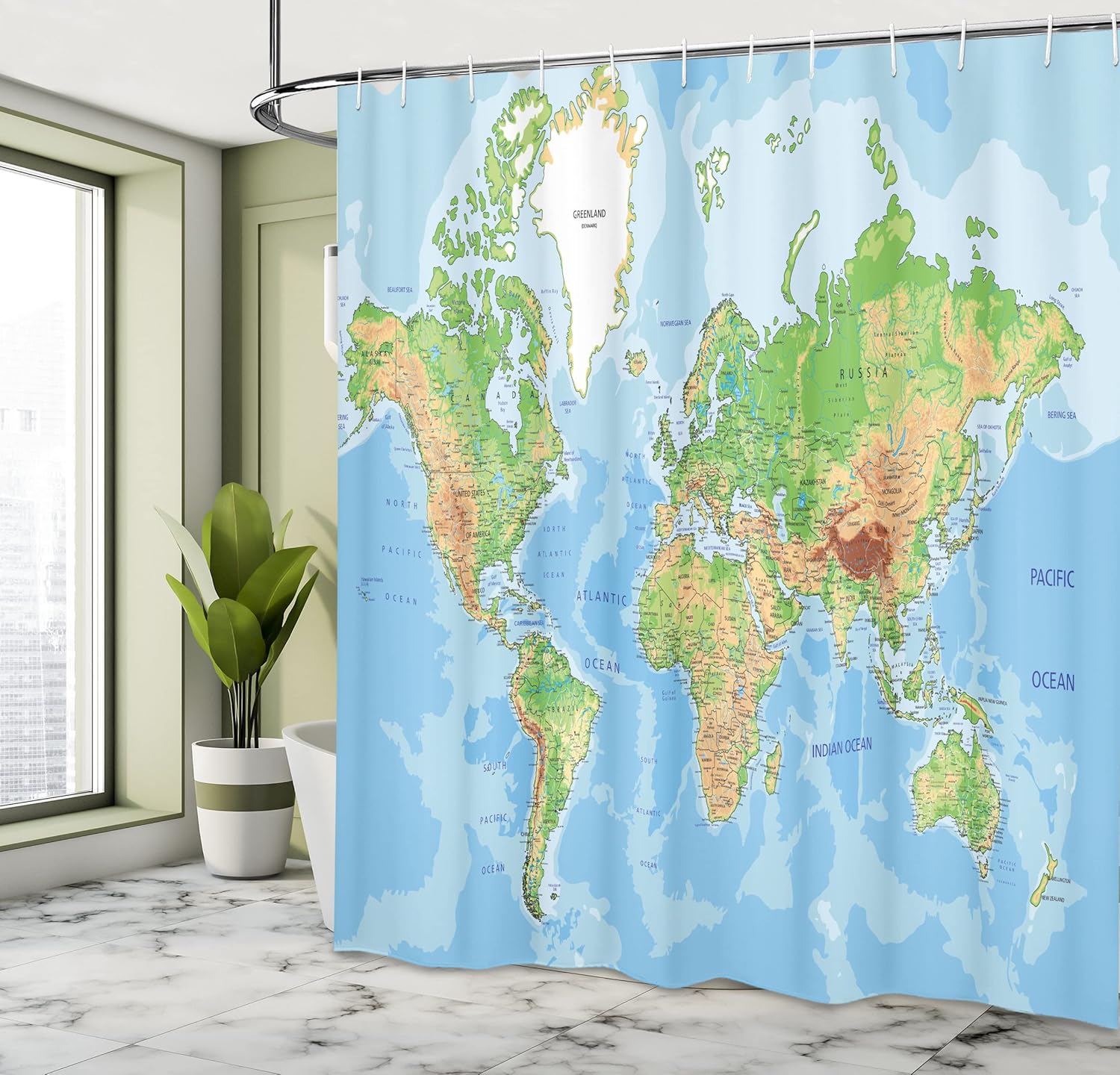 Ambesonne World Map Shower Curtain Set with 12 Hooks