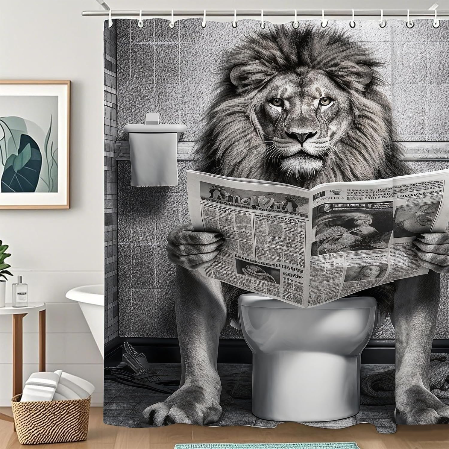 Lion Funny Shower Curtain 72x72 Inch with Hooks
