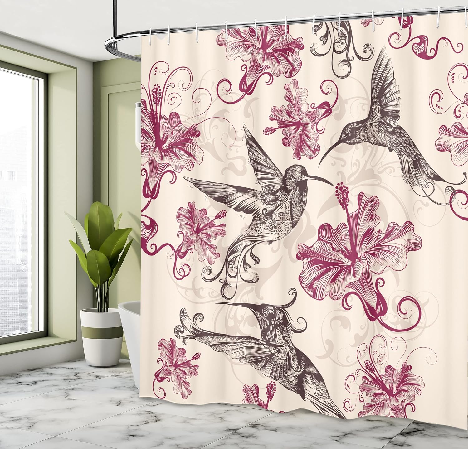 Ambesonne Hummingbirds Shower Curtain Set with Hooks 69 x 75