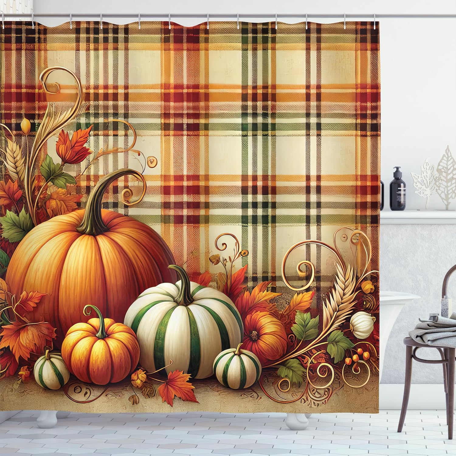 Ambesonne Fall Shower Curtain Set with 12 Hooks