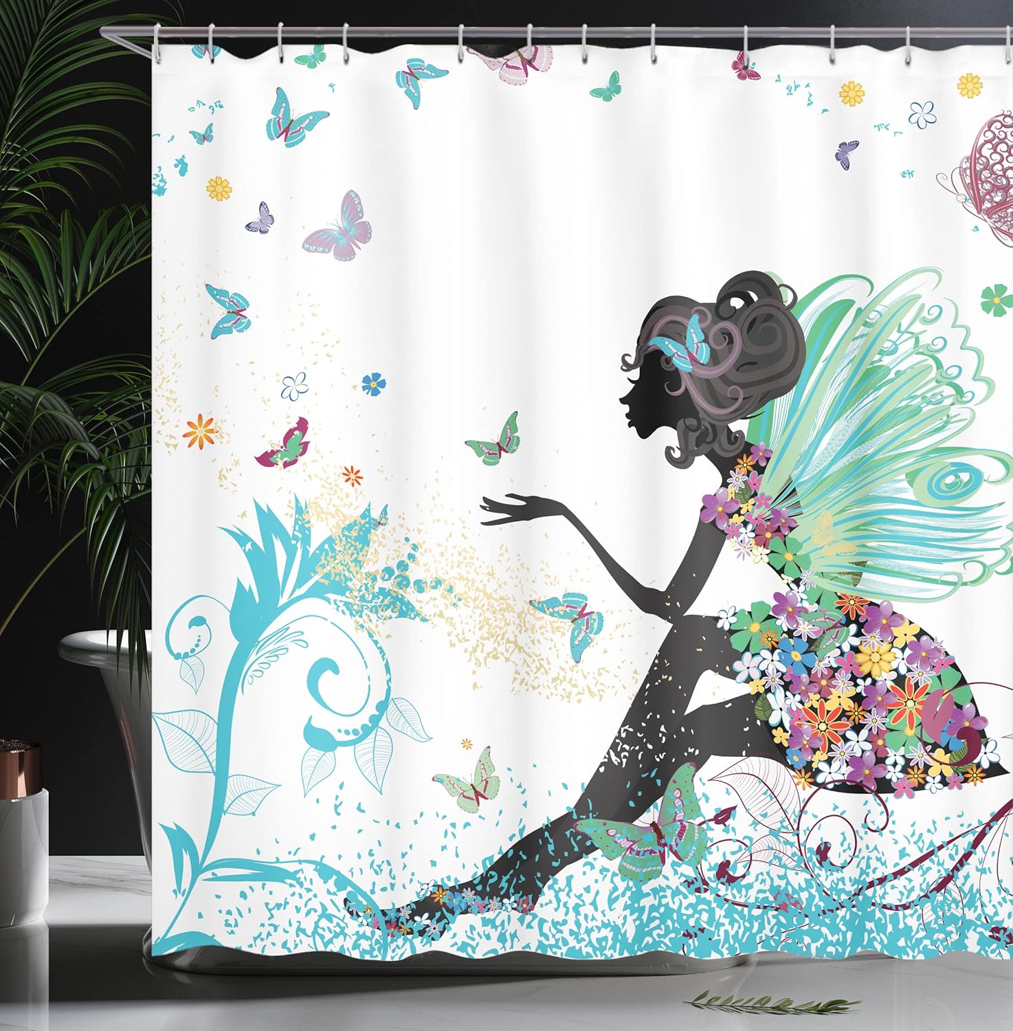 Ambesonne Fantasy Shower Curtain with Hooks Turquoise Black
