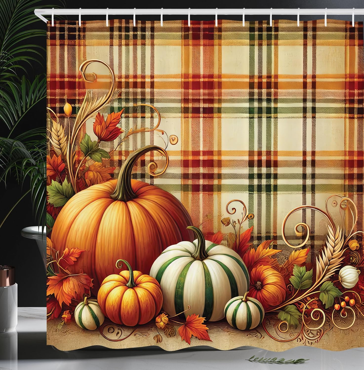 Ambesonne Fall Shower Curtain Set with 12 Hooks