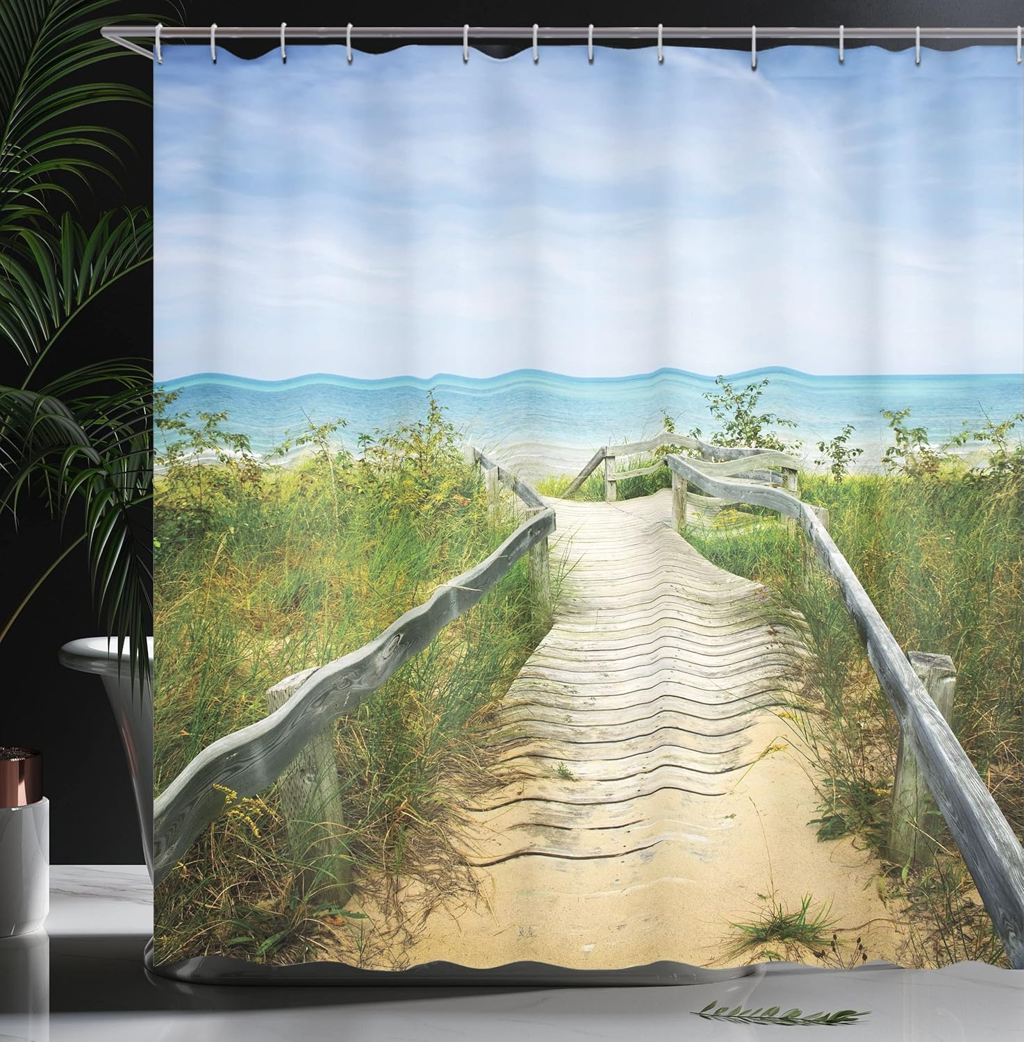 Ambesonne Seaside Shower Curtain Set with Hooks