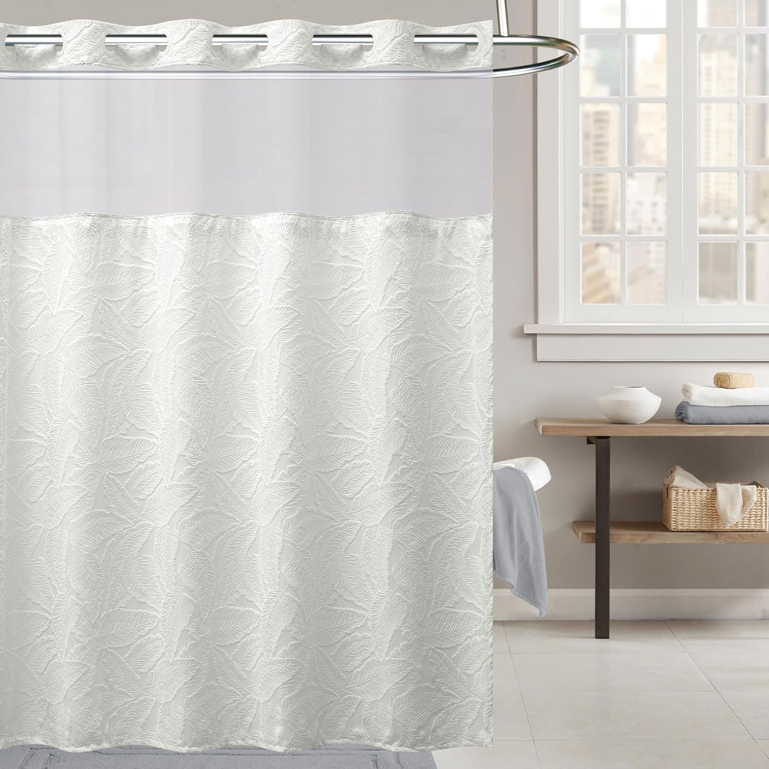 Lameirose Boho Shower Curtain with Snap Liner and Sheer Window