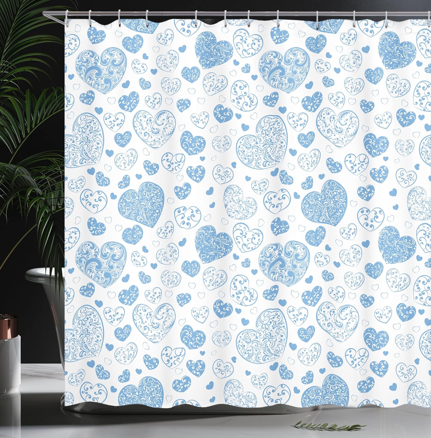 Ambesonne Love Shower Curtain Blue Cream