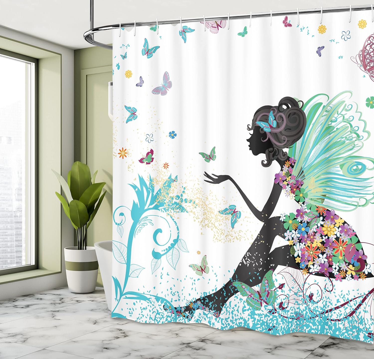 Ambesonne Fantasy Shower Curtain with Hooks Turquoise Black