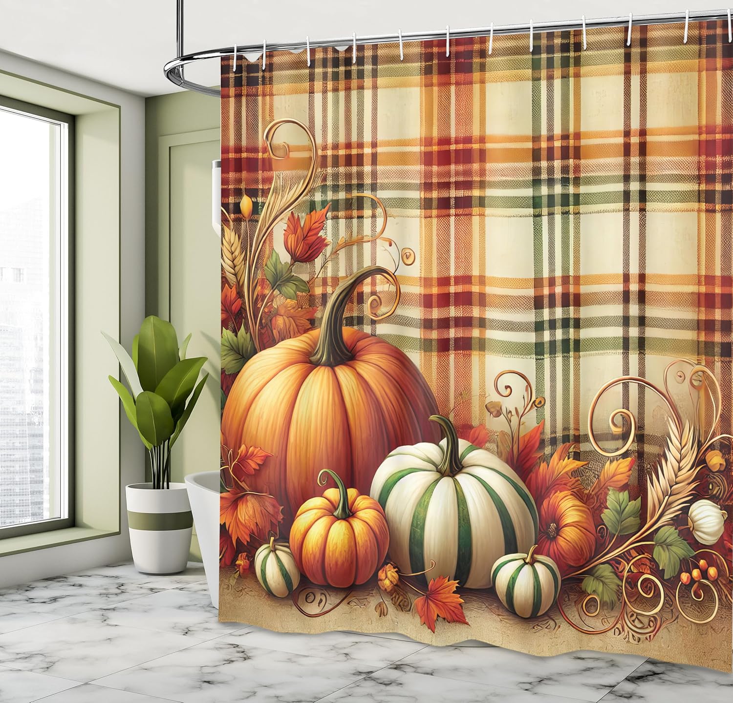 Ambesonne Fall Shower Curtain Set with 12 Hooks